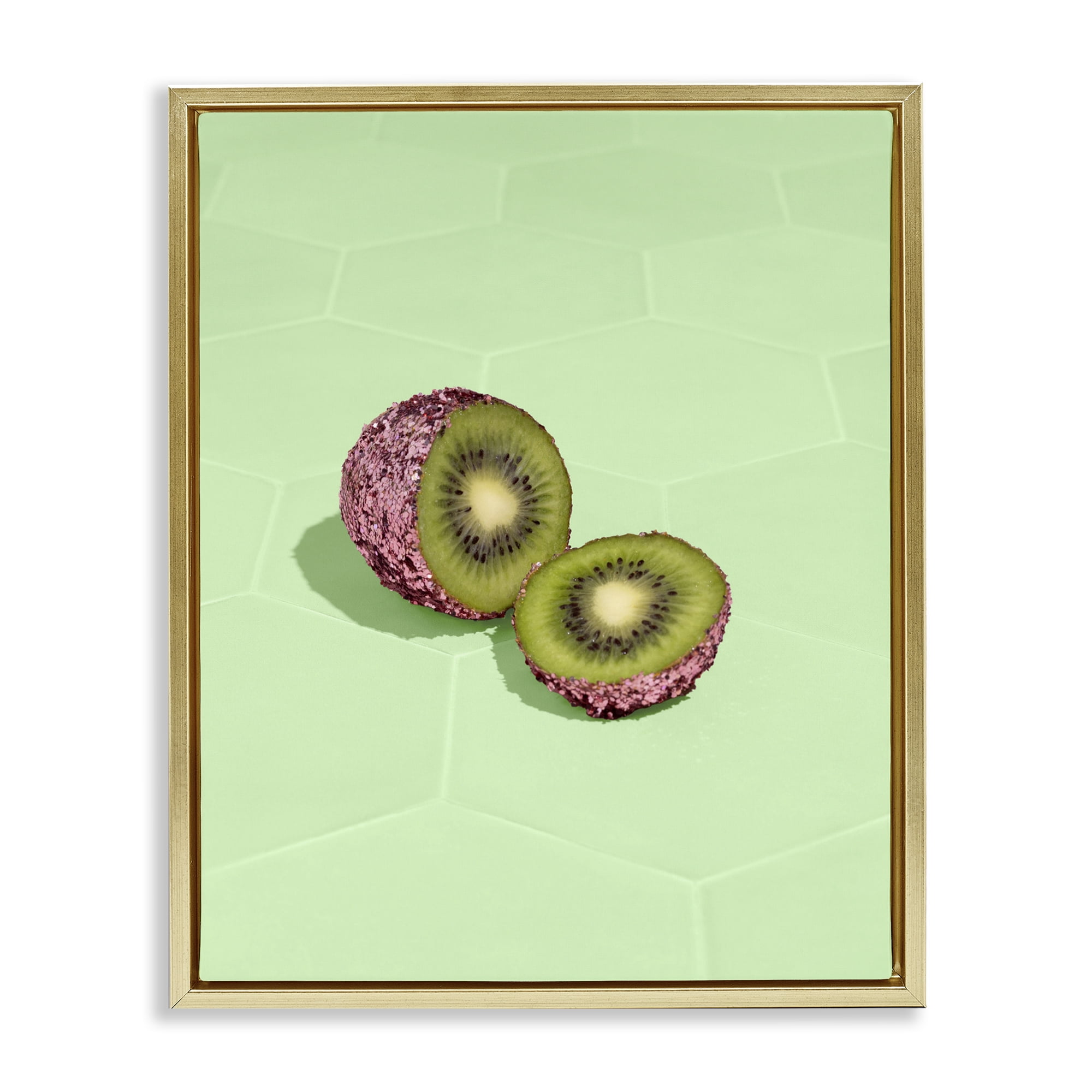 Stupell Industries Green Glimmer Kiwi Gold Framed Floater Canvas Wall Art, design by LISH Creative