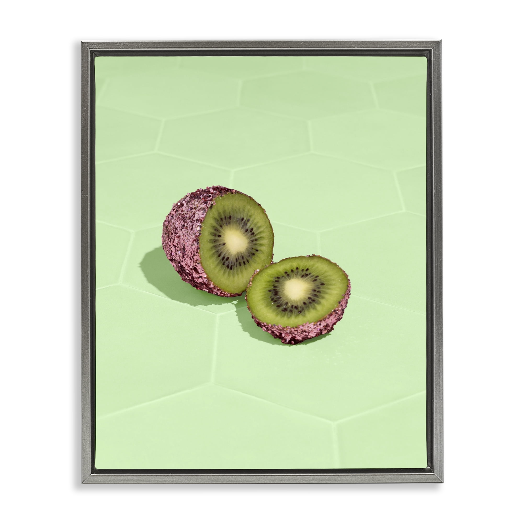 Stupell Industries Green Glimmer Kiwi Gray Framed Floater Canvas Wall Art, design by LISH Creative