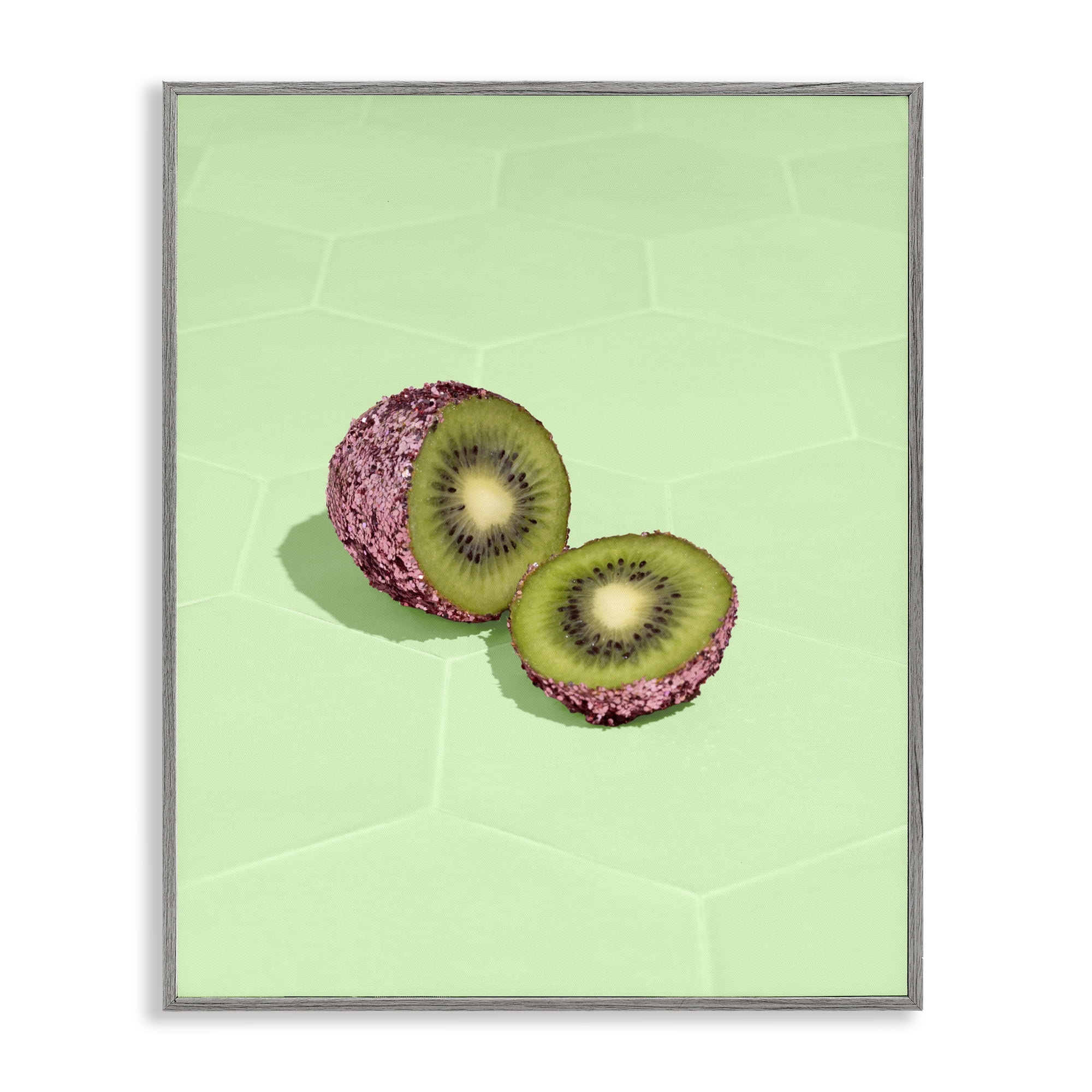 Stupell Industries Green Glimmer Kiwi Gray Framed Giclee Art, design by LISH Creative