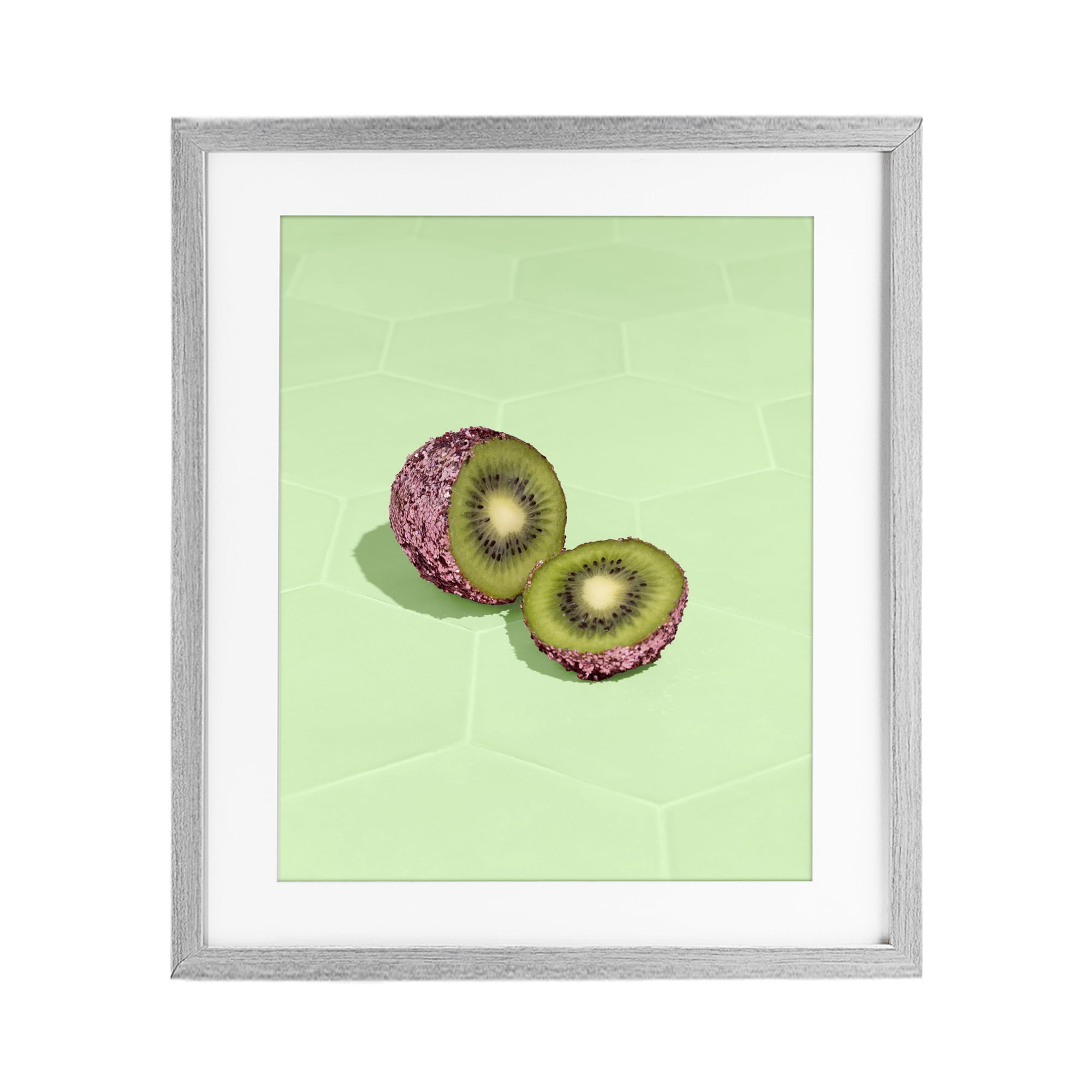 Stupell Industries Green Glimmer Kiwi Gray Framed Print Under Glass, design by LISH Creative