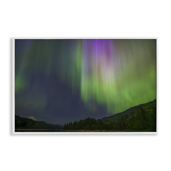 Stupell Industries Green Glowing Northern Lights Landscape & Nature Photography White Framed Art Print Wall Art, 18 x 12