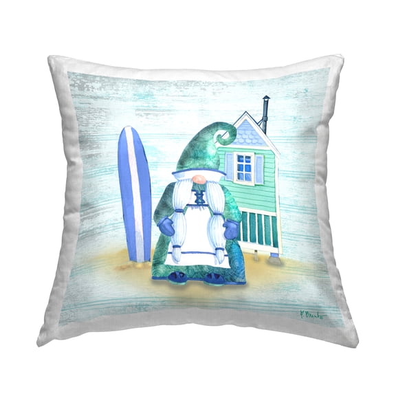 Stupell Industries Green Gnome Coastal Beach Home Surfboard Design by Paul Brent Throw Pillow