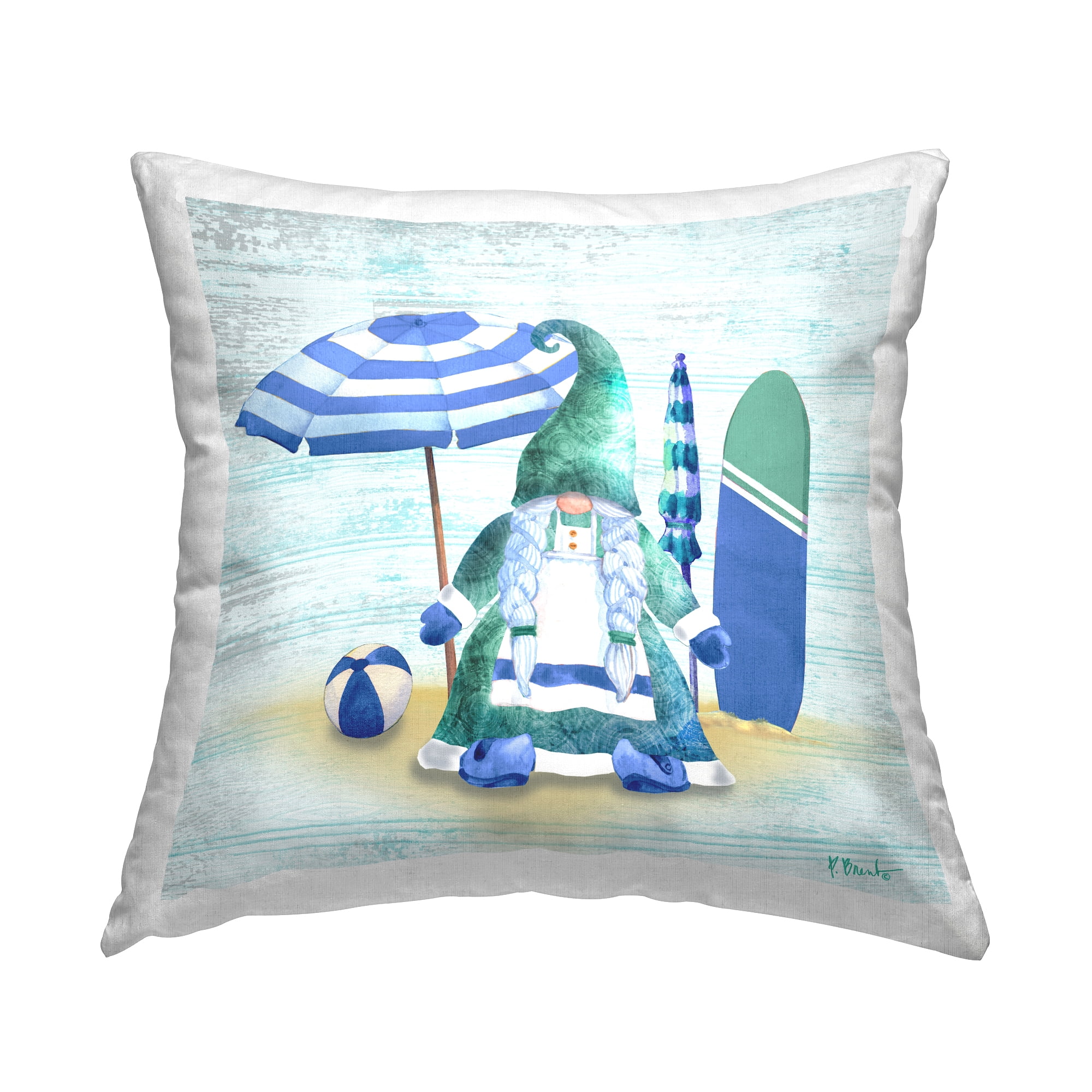 Stupell Industries Green Gnome Fun Blue Beachball Design by Paul Brent Throw Pillow
