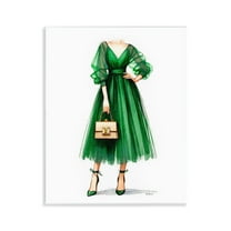 Stupell Industries Green Gown Fashion Girl Fashion Painting Unframed Art Print Wall Art, 11 x 14