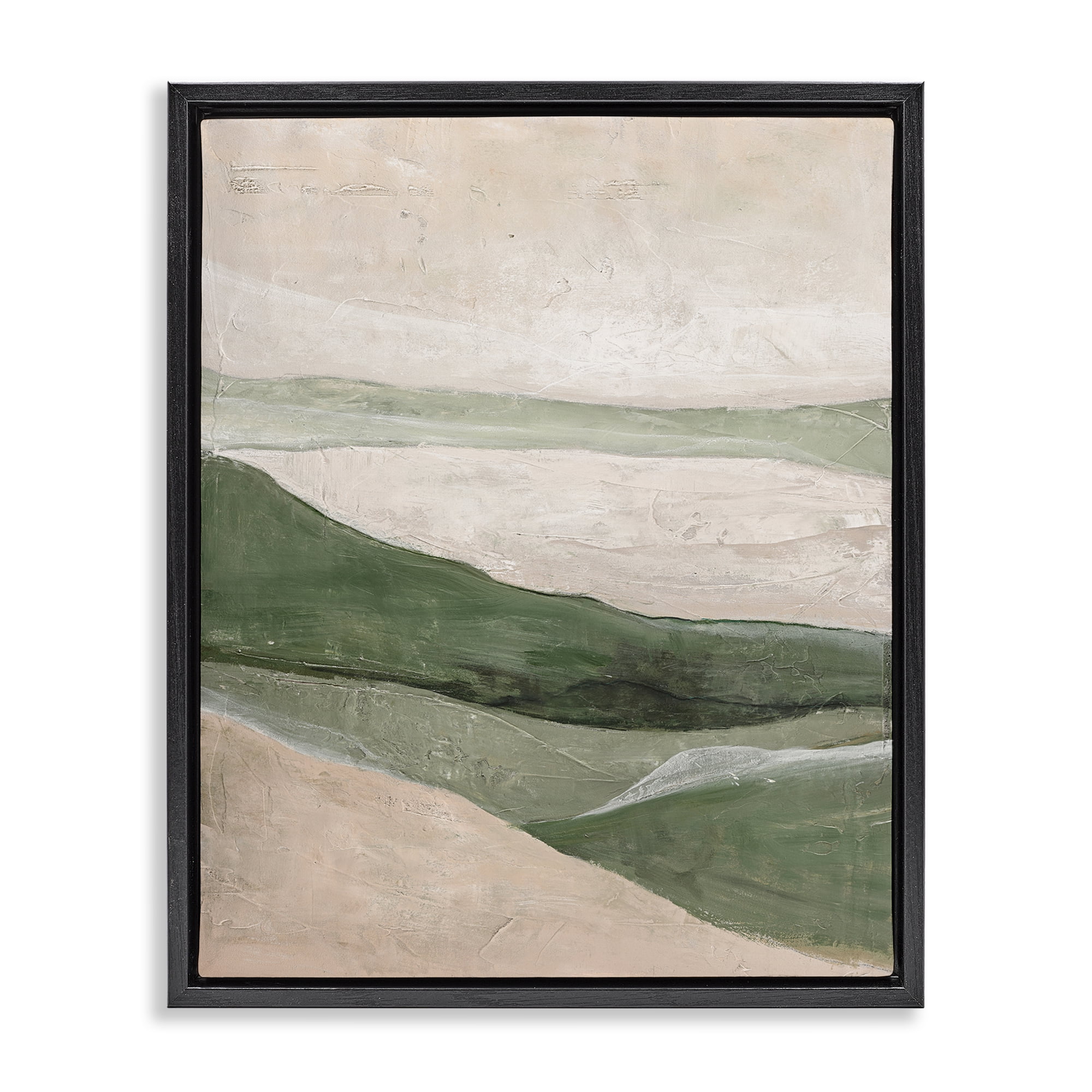 Stupell Industries Green Hills Abstraction Landscape & Nature Painting Black Floater Framed Canvas Art Print Wall Art, 25 x 31