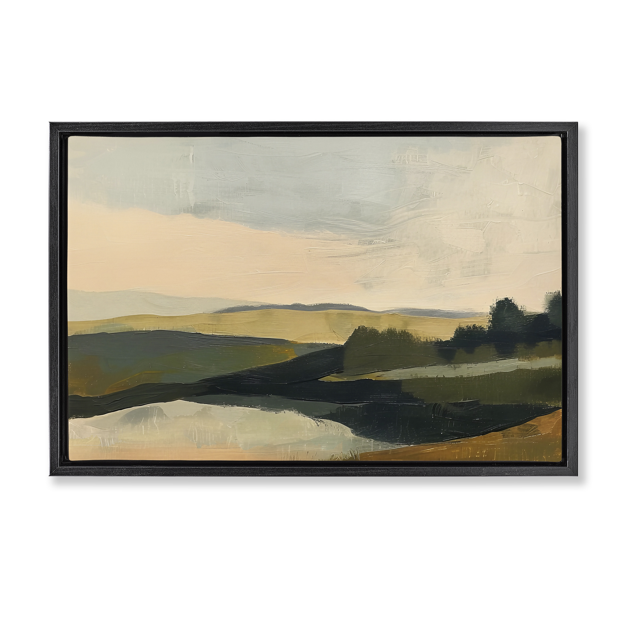 Stupell Industries Green Hills Painting Landscape & Nature Painting Black Floater Framed Canvas Art Print Wall Art, 31 x 21