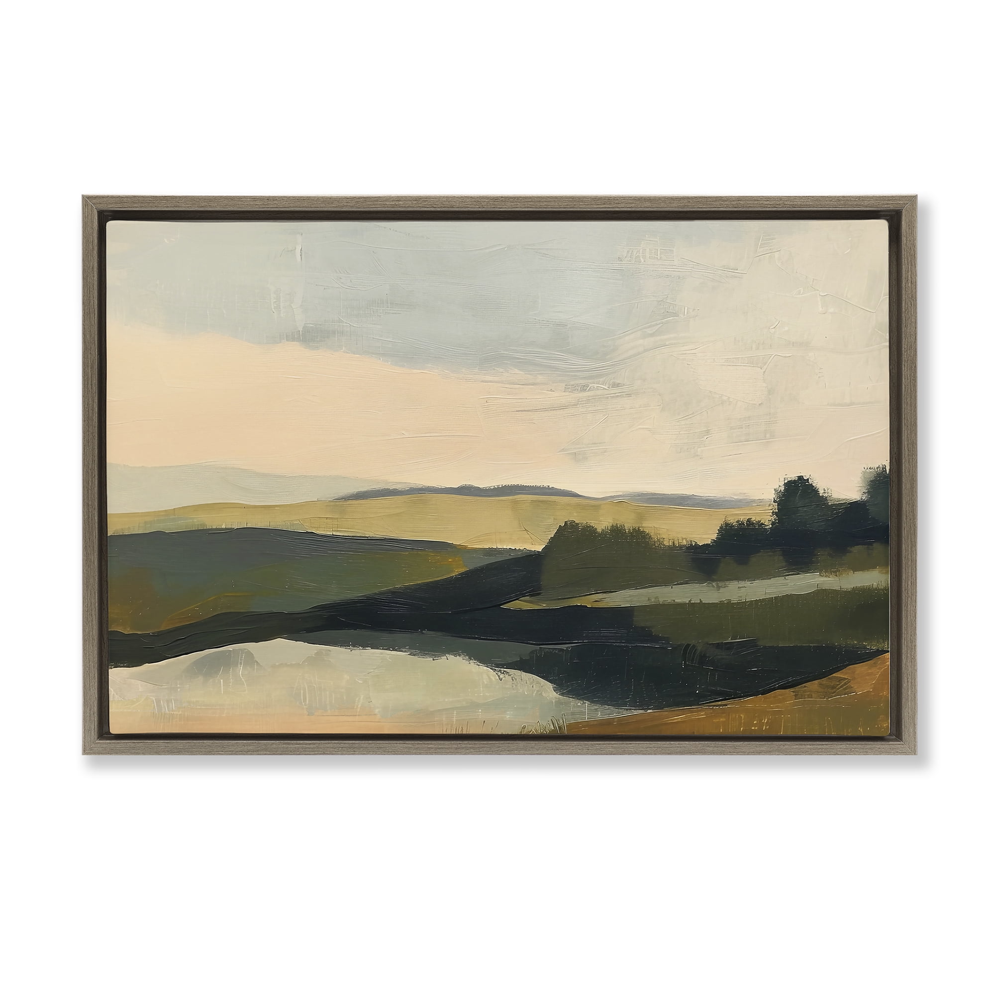Stupell Industries Green Hills Painting Landscape & Nature Painting Brown Floater Framed Canvas Art Print Wall Art, 31 x 21