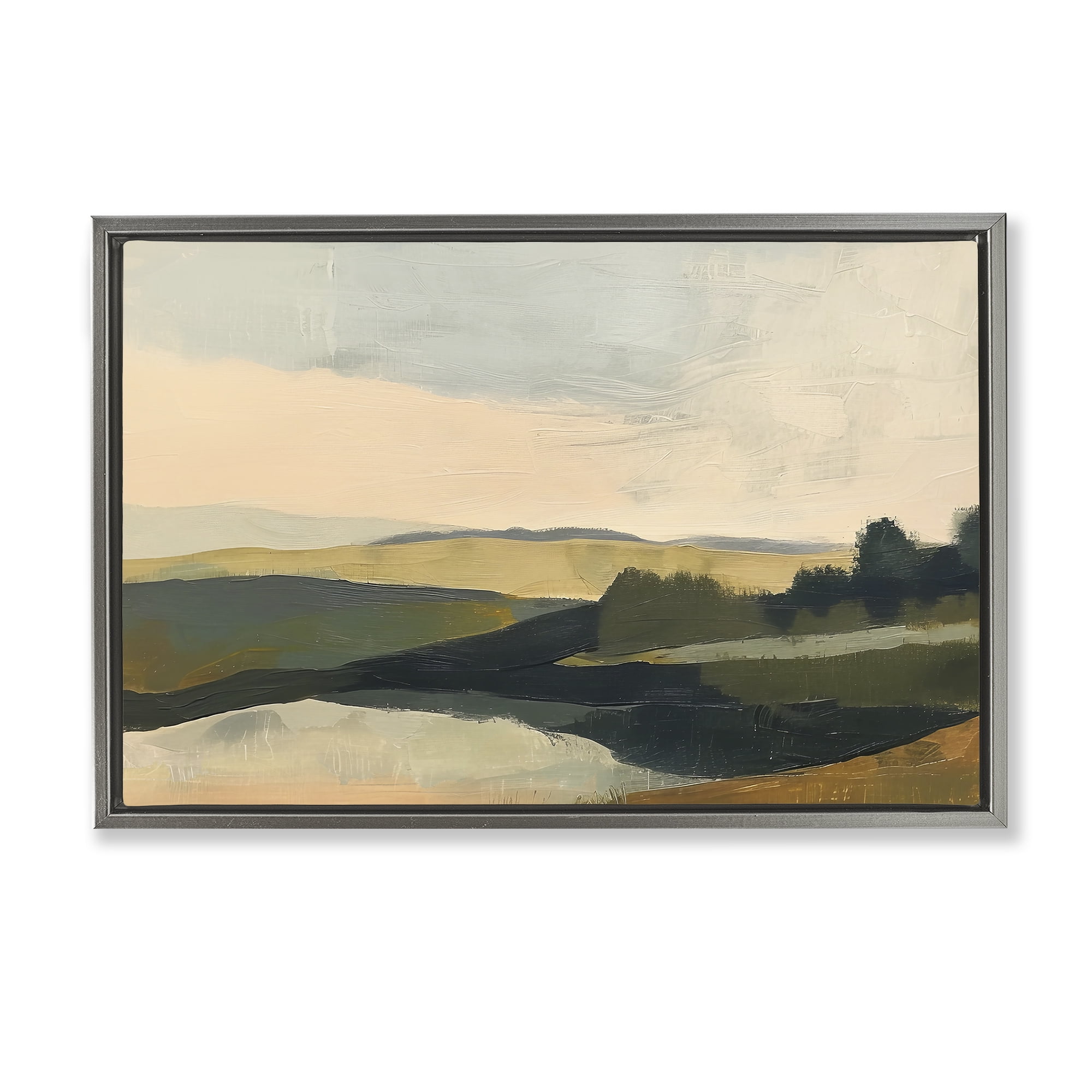 Stupell Industries Green Hills Painting Landscape & Nature Painting Gray Floater Framed Canvas Art Print Wall Art, 25 x 17