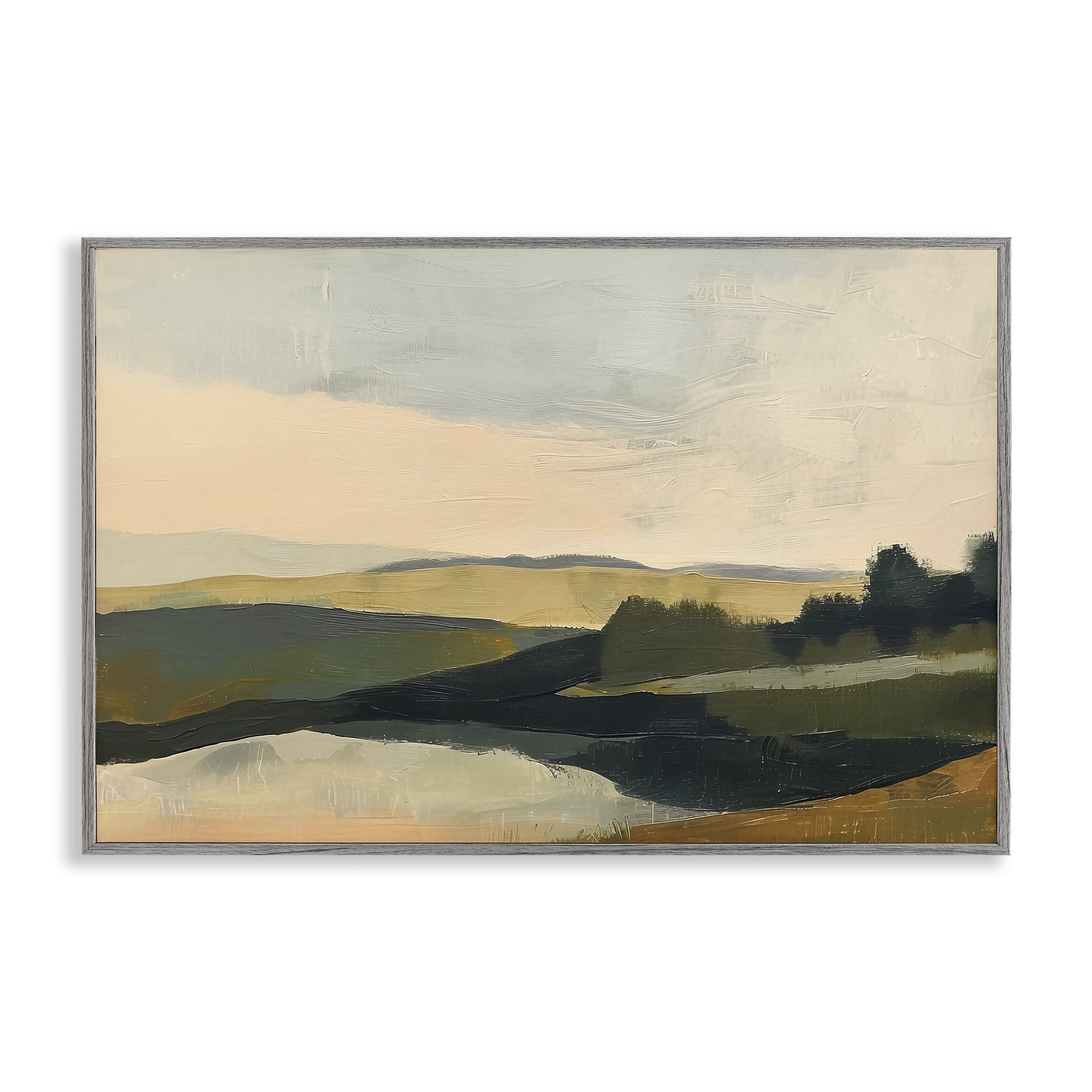 Stupell Industries Green Hills Painting Landscape & Nature Painting Gray Framed Art Print Wall Art, 30 x 20