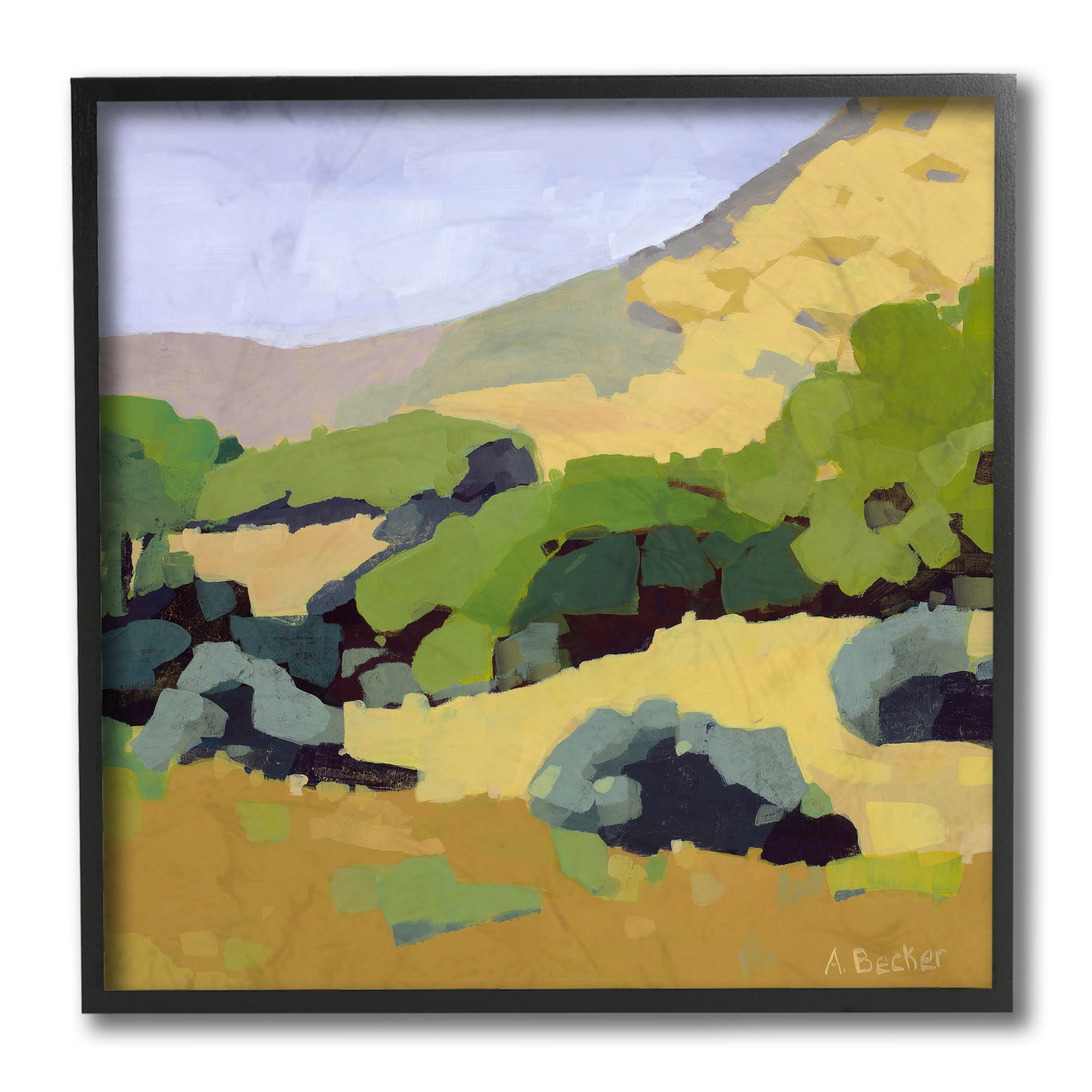 Stupell Industries Green Hillside Meadow Abstract Country Landscape Black Framed, 12 x 12, Design by Anne Beccker