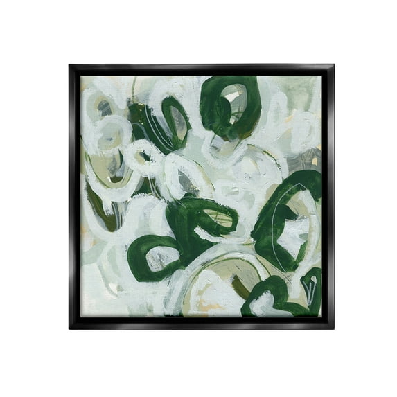 Stupell Industries Green Hued Shapes Abstract Painting Black Floater Framed Canvas Art Print Wall Art, 18 x 18