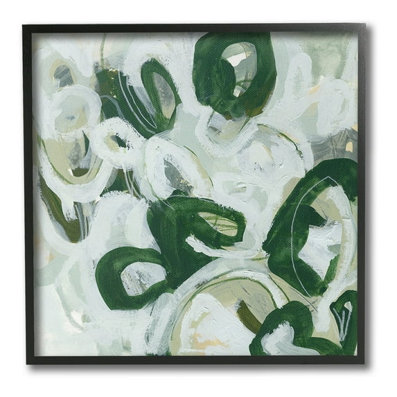 Stupell Industries Green Hued Shapes Abstract Painting Black Framed Art Print Wall Art, 12 x 12