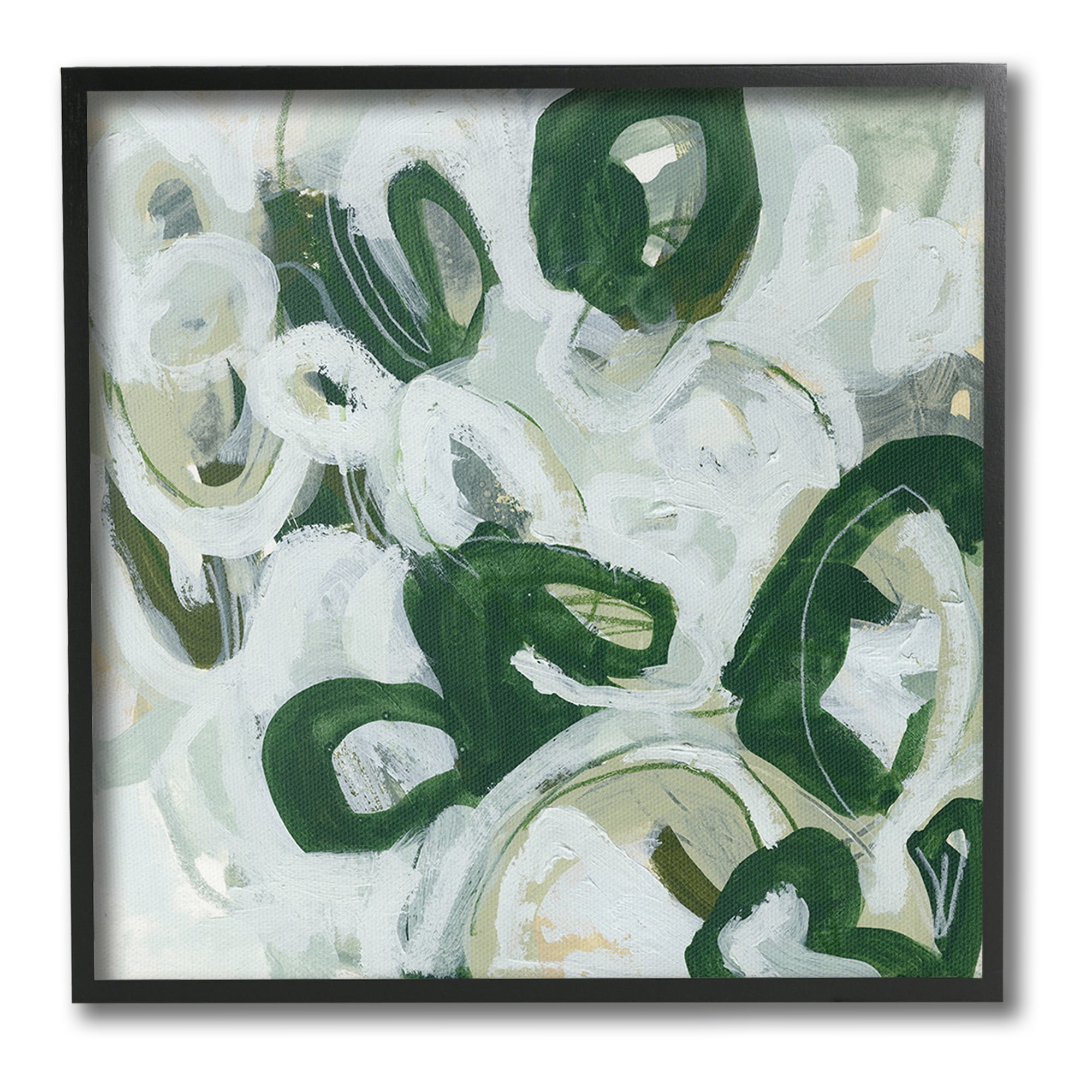 Stupell Industries Green Hued Shapes Abstract Painting Black Framed Art Print Wall Art, 17 x 17