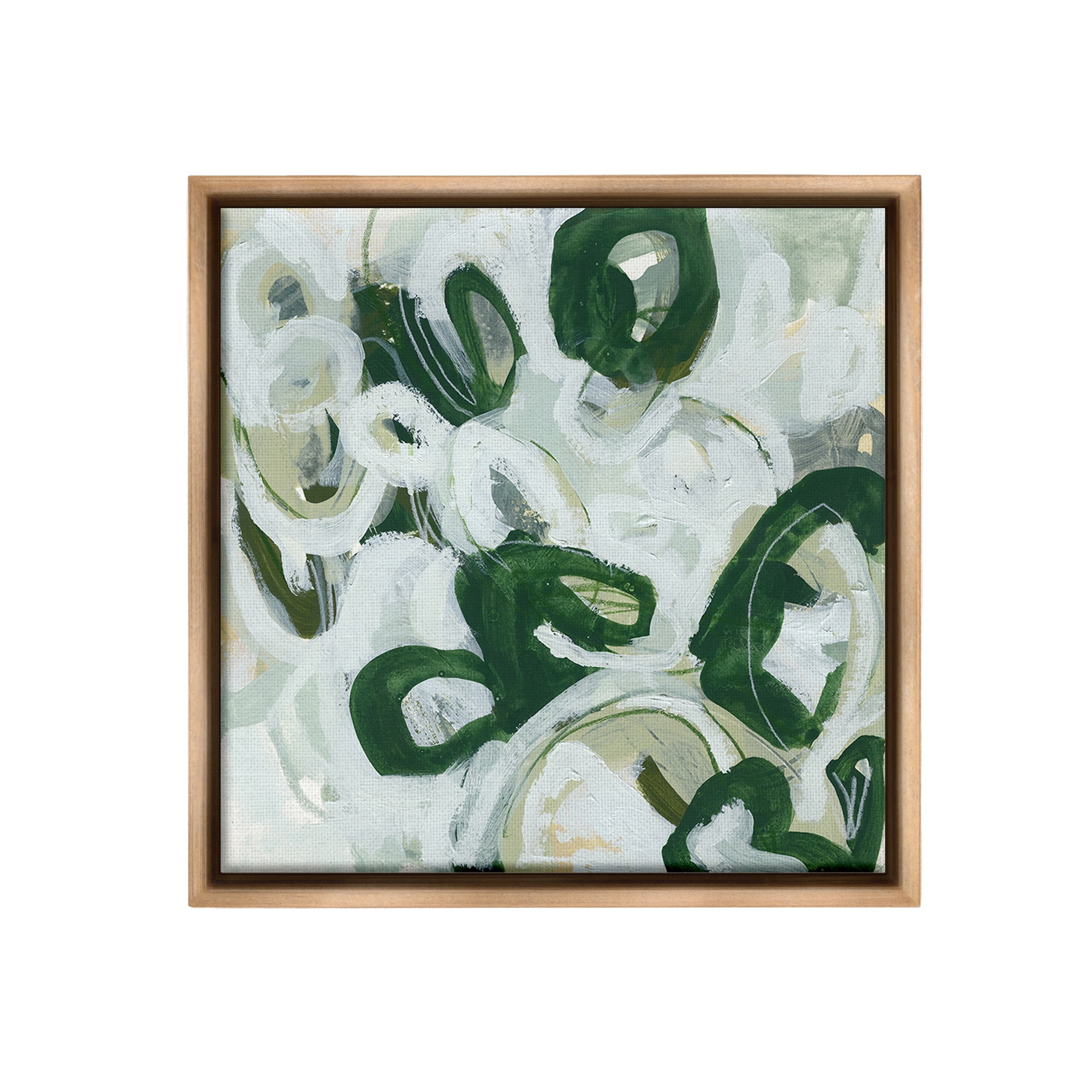 Stupell Industries Green Hued Shapes Abstract Painting Brown Floater Framed Canvas Art Print Wall Art, 18 x 18