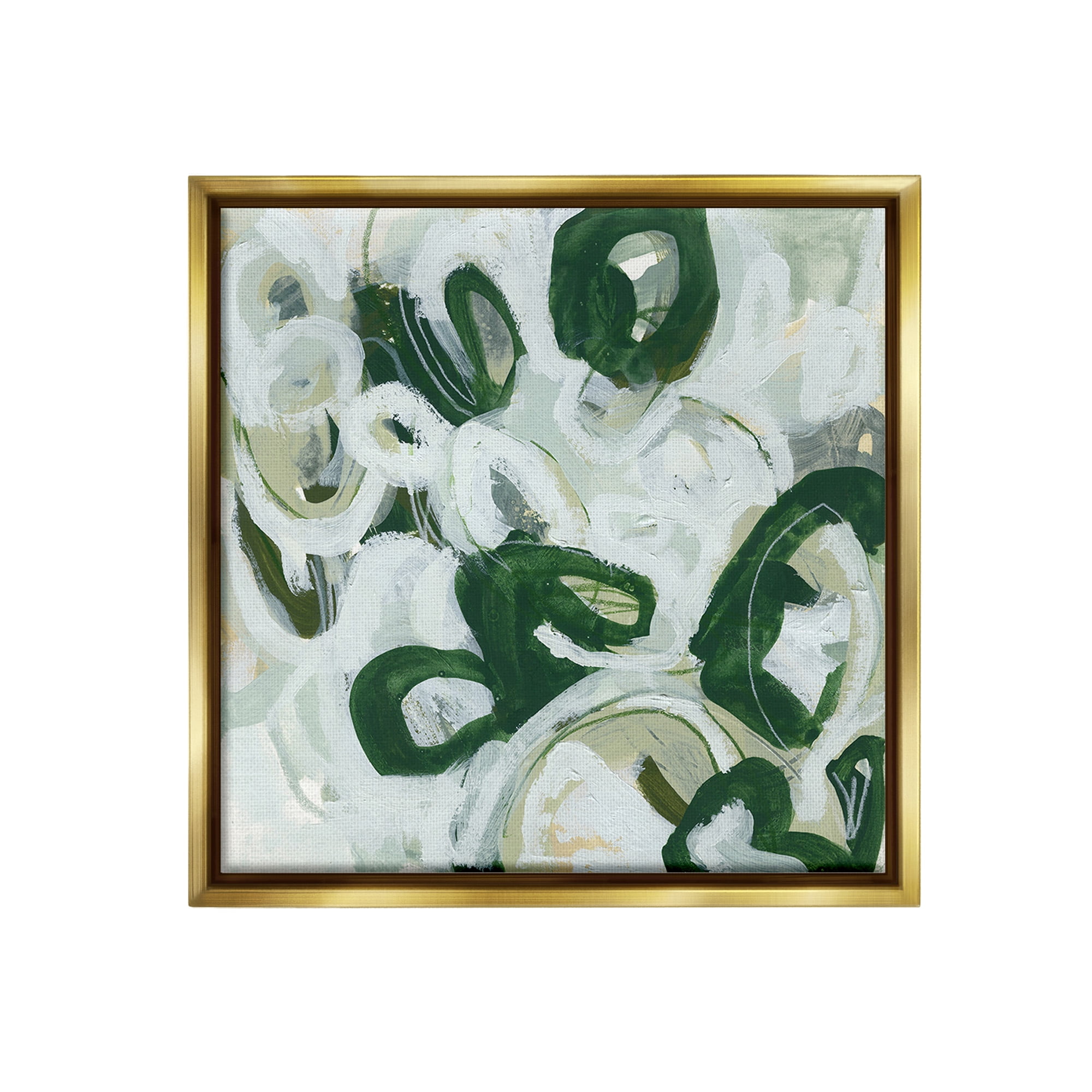 Stupell Industries Green Hued Shapes Abstract Painting Gold Floater Framed Canvas Art Print Wall Art, 25 x 25