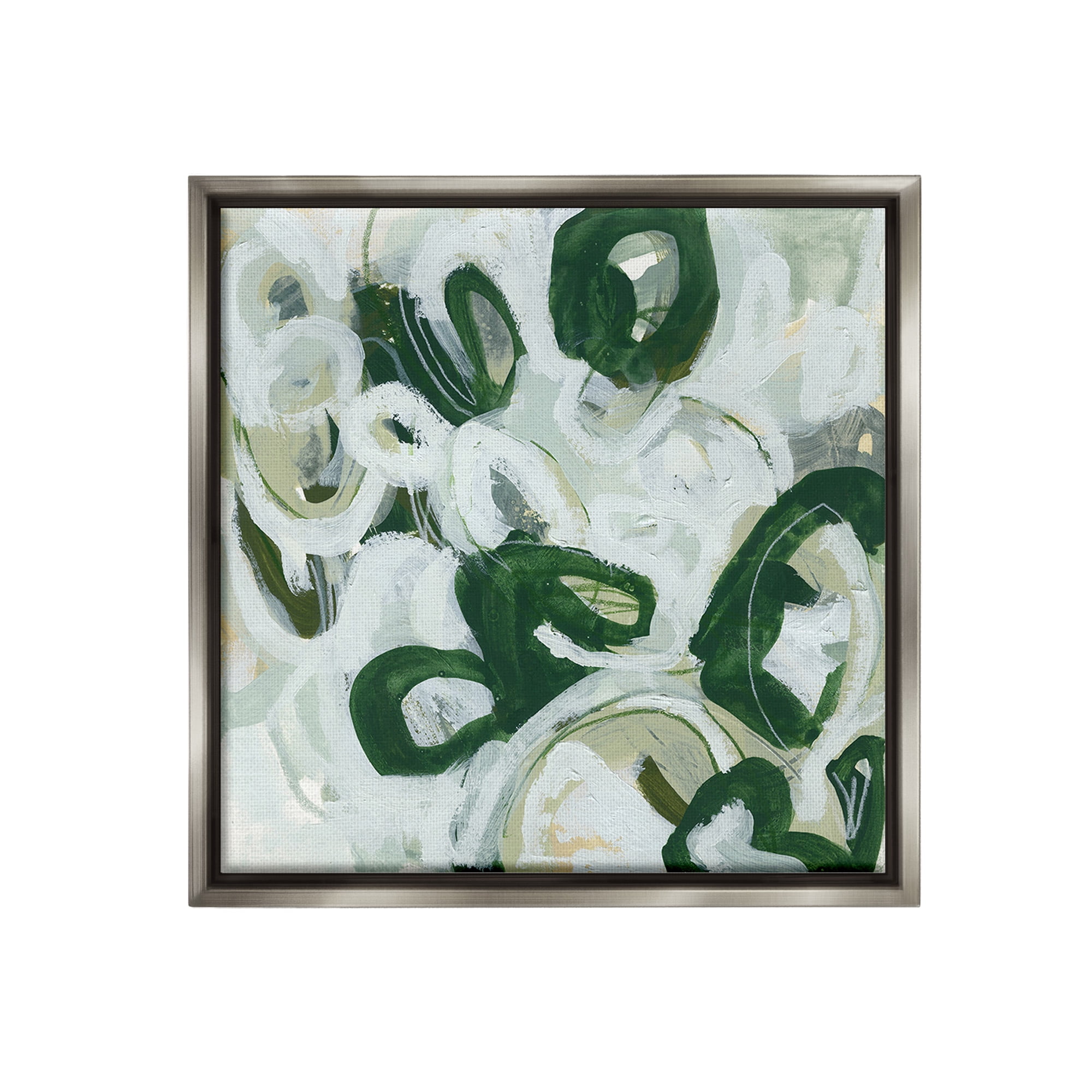 Stupell Industries Green Hued Shapes Abstract Painting Gray Floater Framed Canvas Art Print Wall Art, 25 x 25