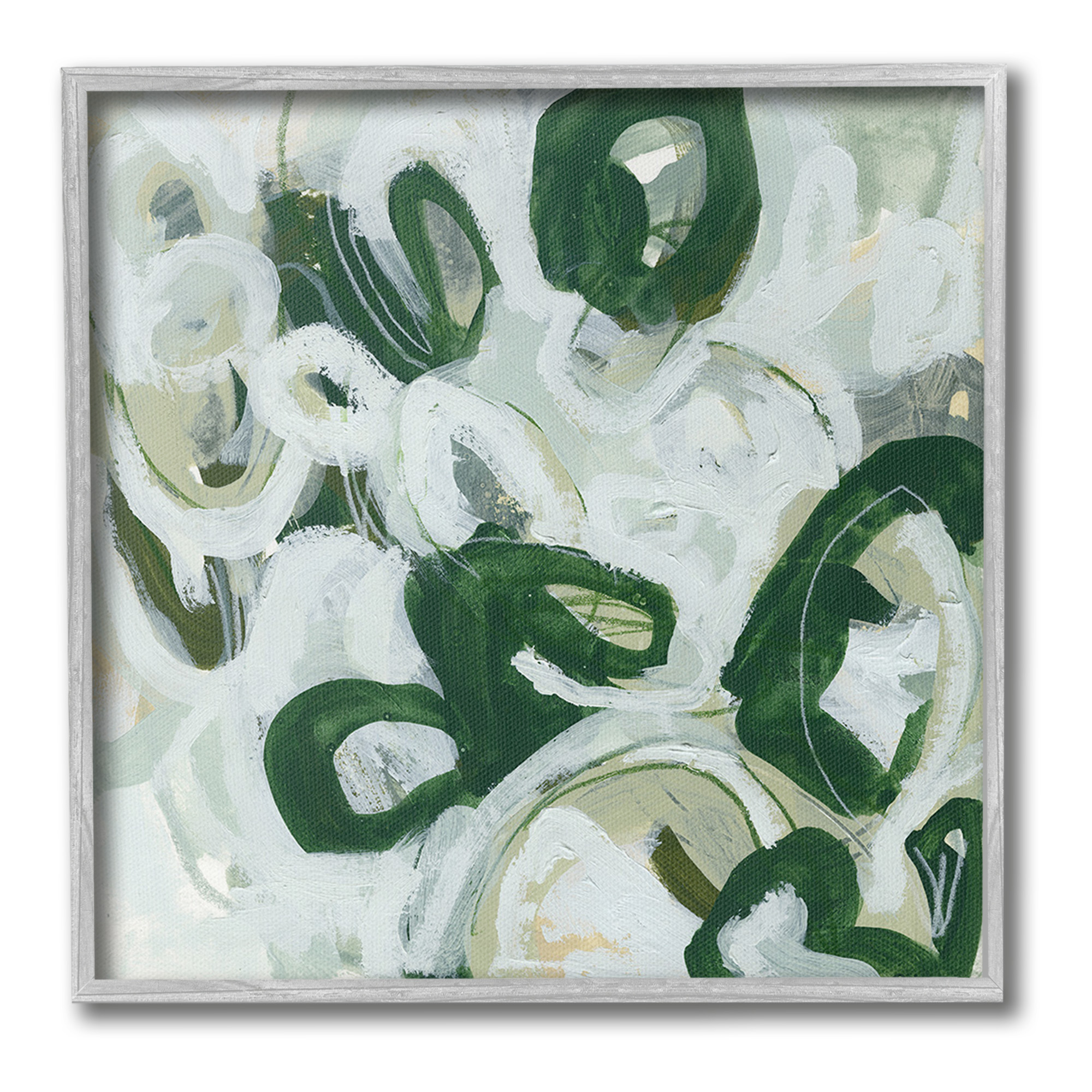 Stupell Industries Green Hued Shapes Abstract Painting Gray Framed Art Print Wall Art, 17 x 17