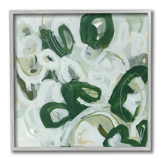 Stupell Industries Green Hued Shapes Abstract Painting Gray Framed Art Print Wall Art, 24 x 24