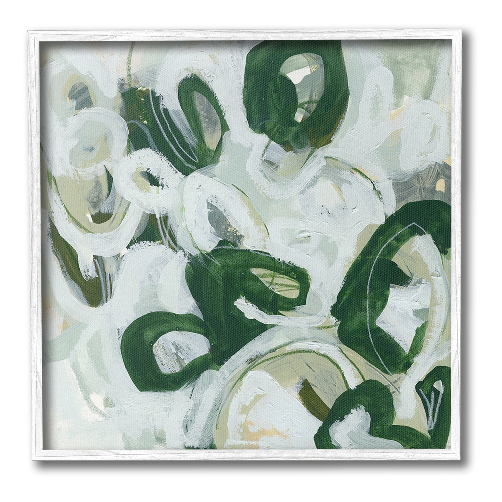 Stupell Industries Green Hued Shapes Abstract Painting White Framed Art Print Wall Art, 17 x 17