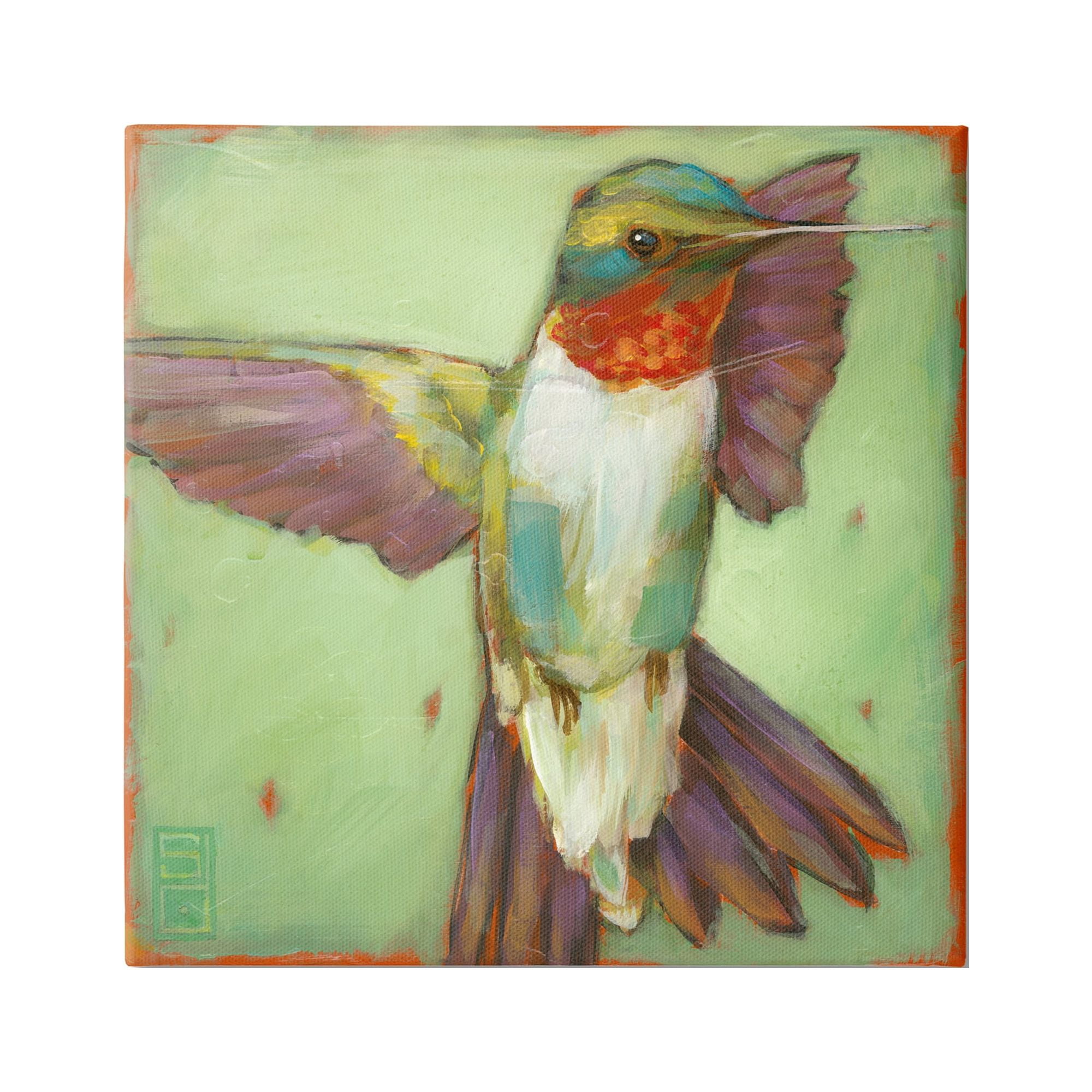 Stupell Industries Green Hummingbird Flying Animals & Insects Painting Gallery Wrapped Canvas Print Wall Art, 30 x 30
