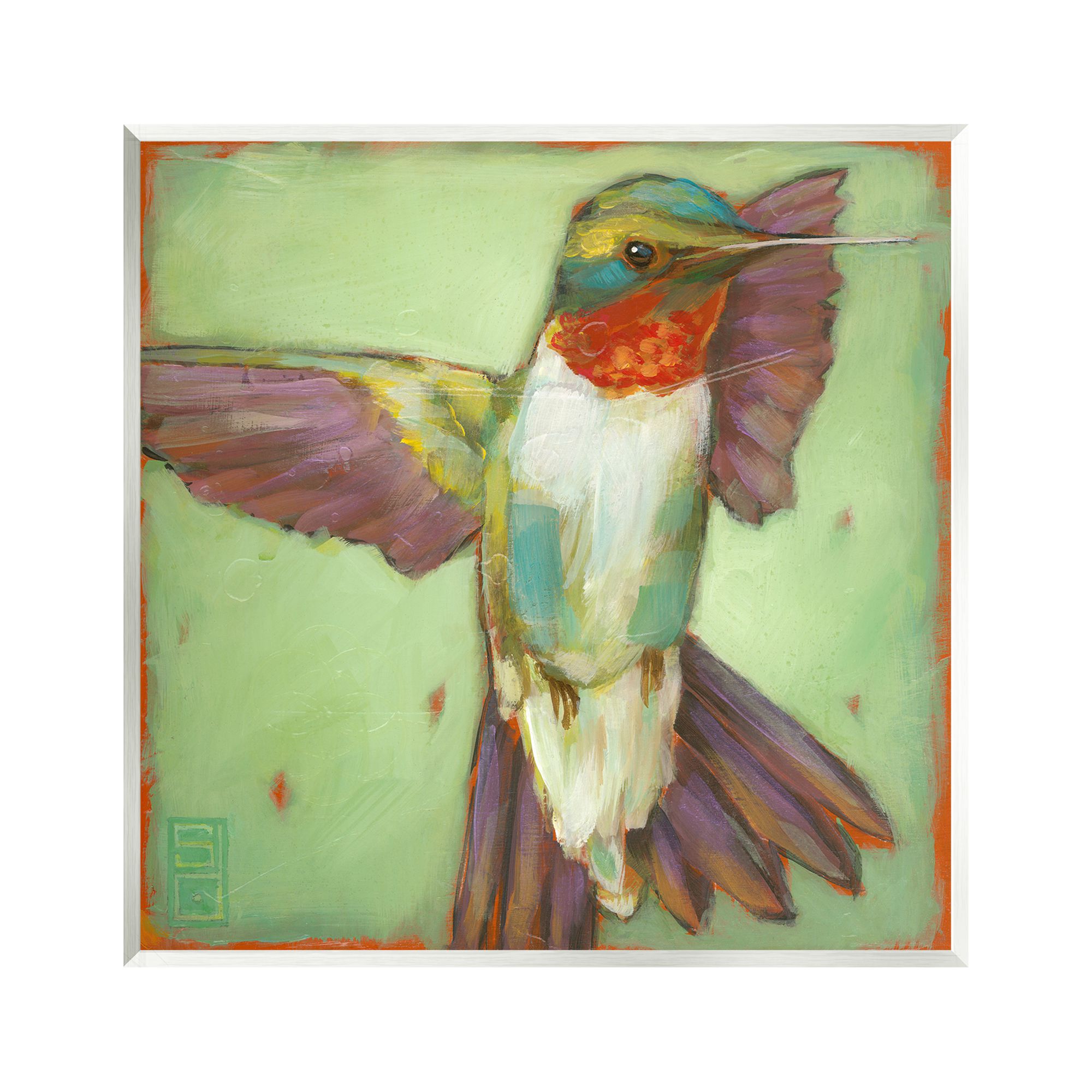Stupell Industries Green Hummingbird Flying Animals & Insects Painting Unframed Art Print Wall Art, 12 x 12