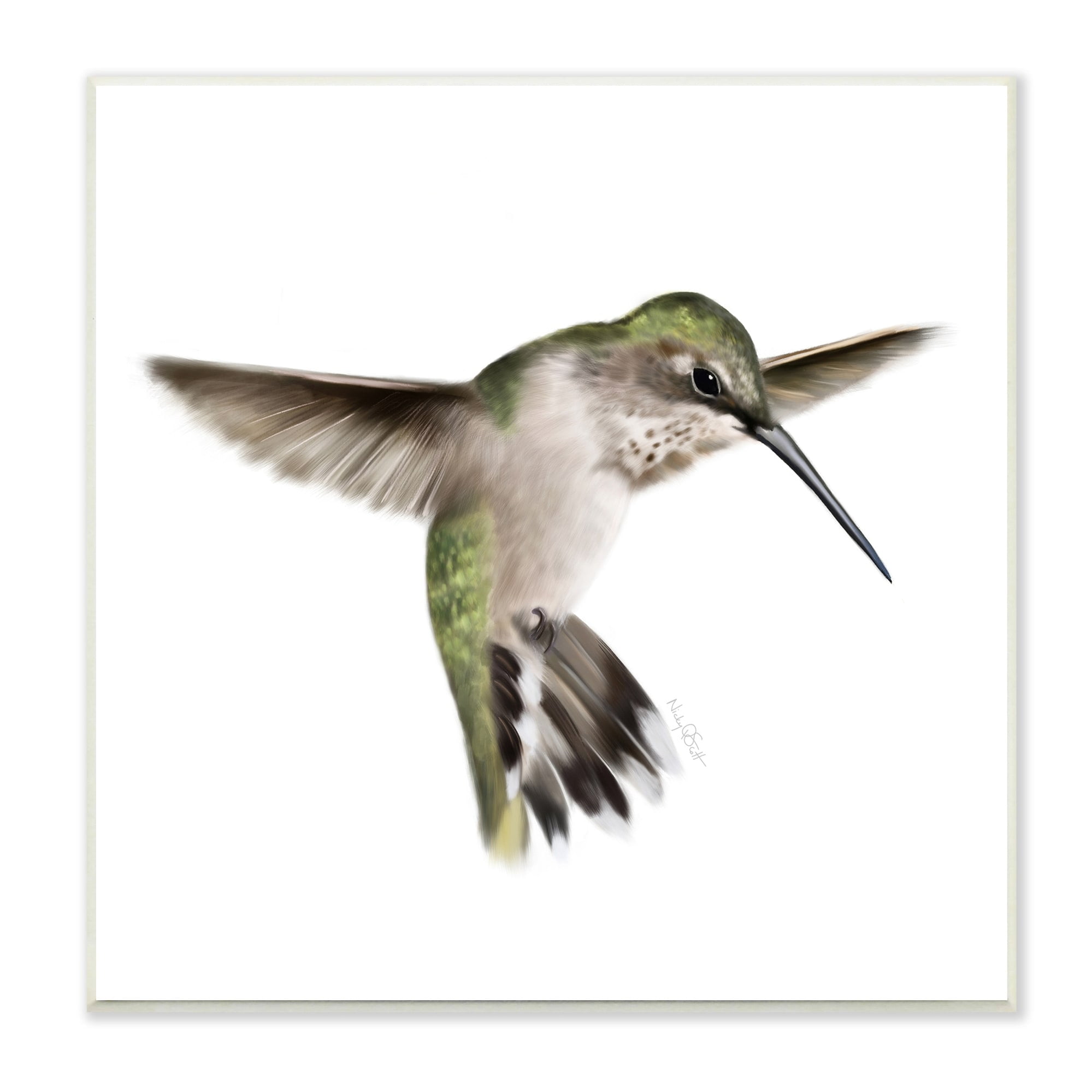 Green Hummingbird Hovering Wings Square MDF Wall Art