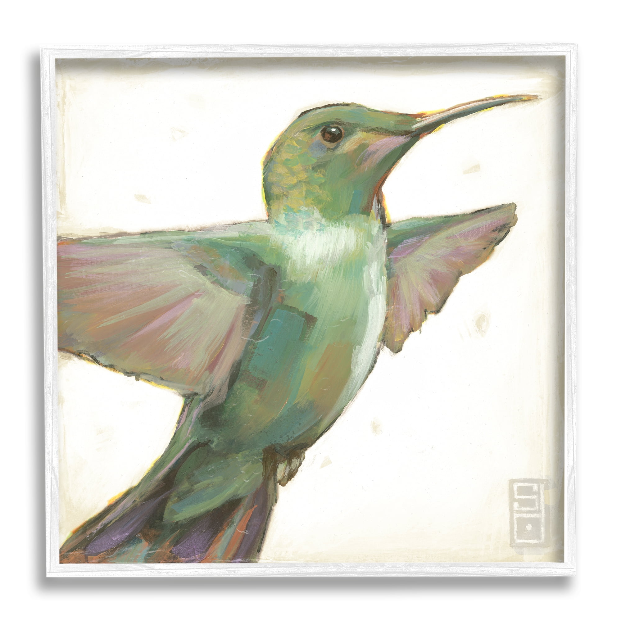 Stupell Industries Green Hummingbird Painting Animals & Insects Painting White Framed Art Print Wall Art, 24 x 24