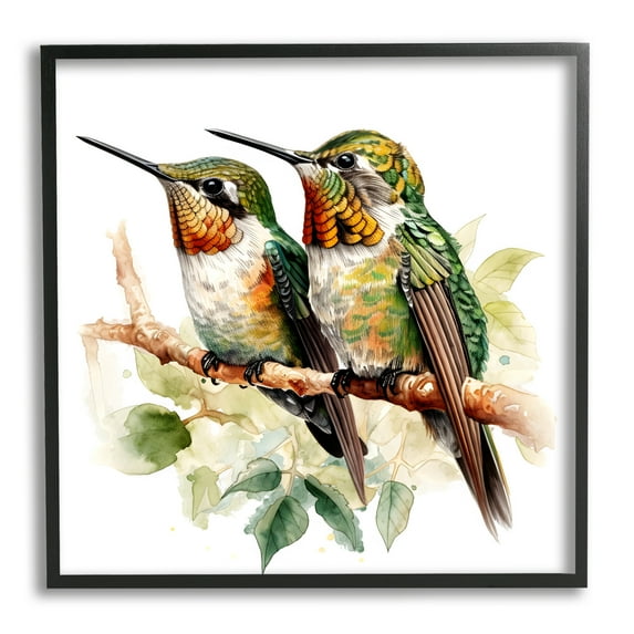 Stupell Industries Green Hummingbirds Duo Animals & Insects Painting Black Framed Art Print Wall Art, 24 x 24
