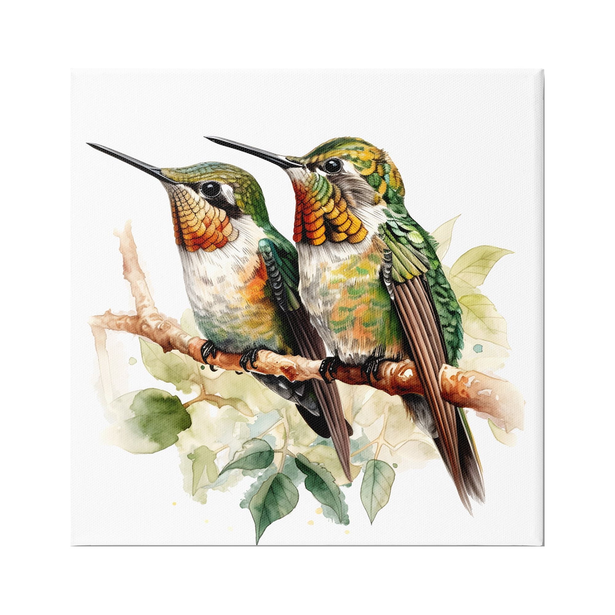 Green and Orange Hummingbirds Duo Canvas Art Print