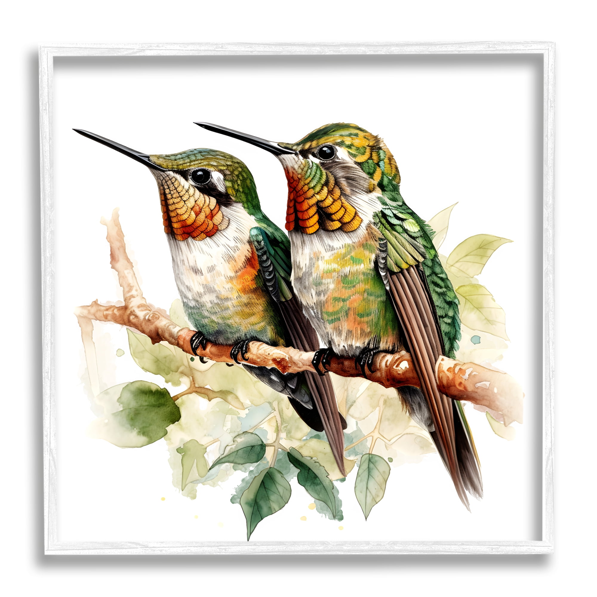 Stupell Industries Green Hummingbirds Duo Animals & Insects Painting White Framed Art Print Wall Art, 24 x 24