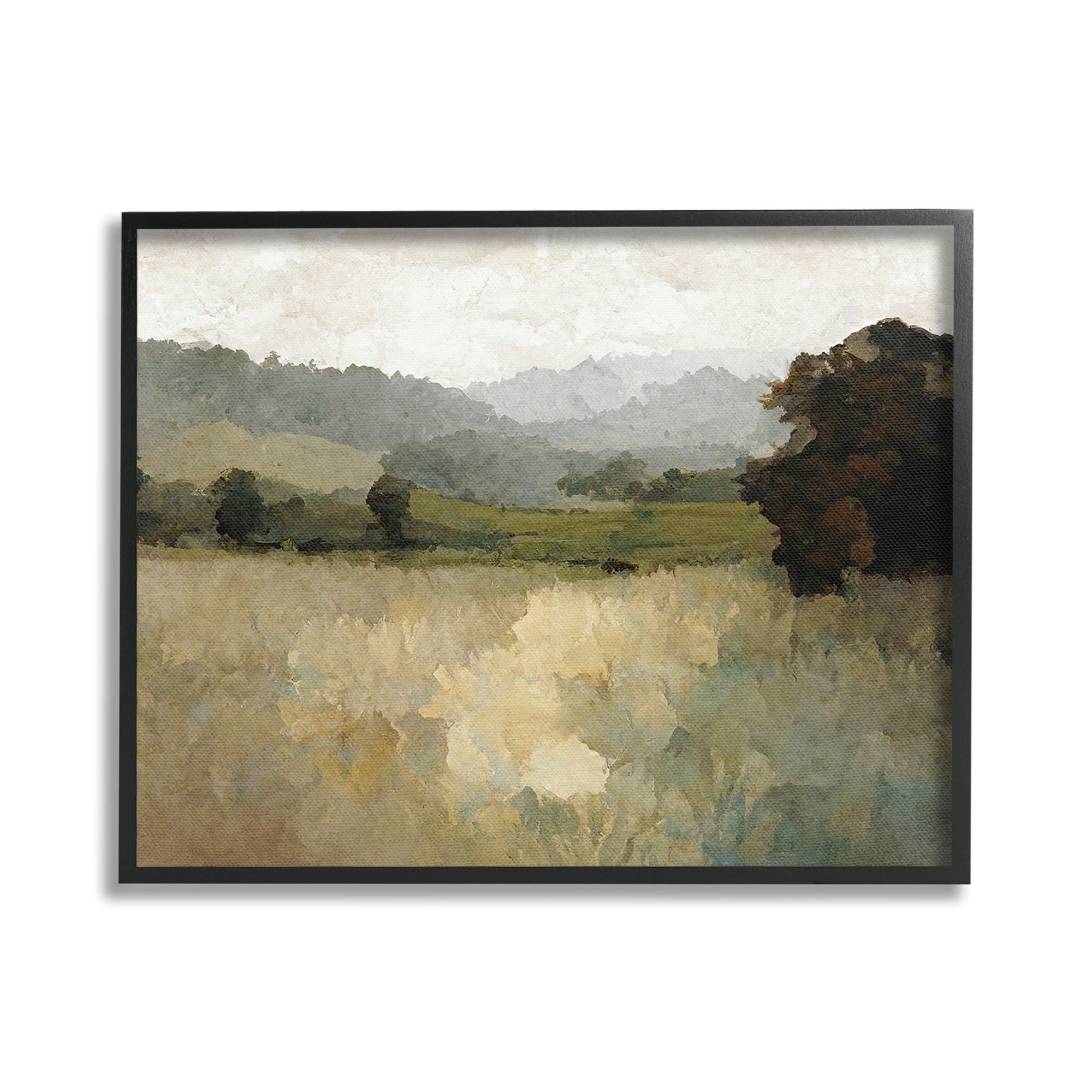 Stupell Industries Green Impressionist Scenery Landscape Painting Black Framed Art Print Wall Art, 20 x 16