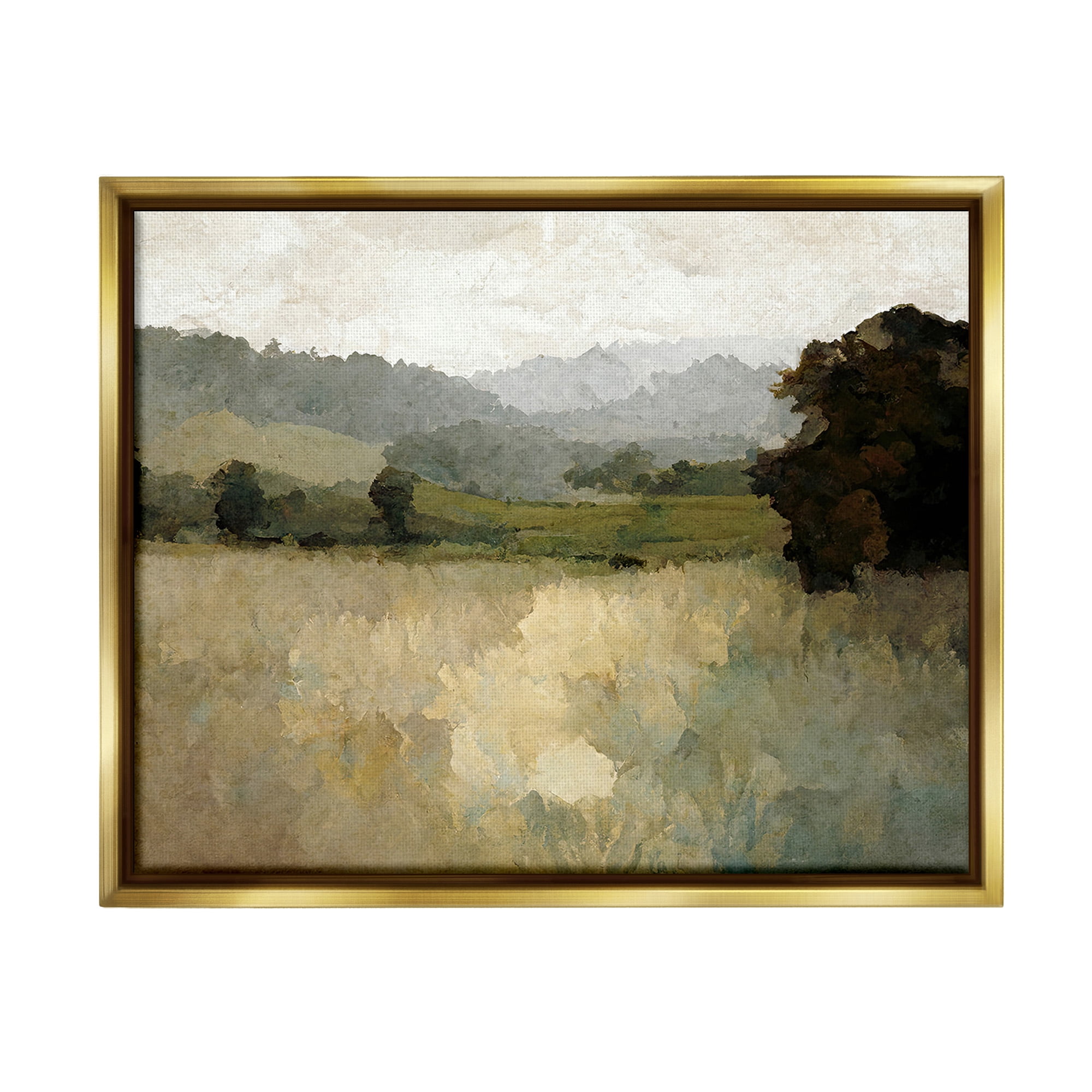 Stupell Industries Green Impressionist Scenery Landscape Painting Gold Floater Framed Canvas Art Print Wall Art, 21 x 17