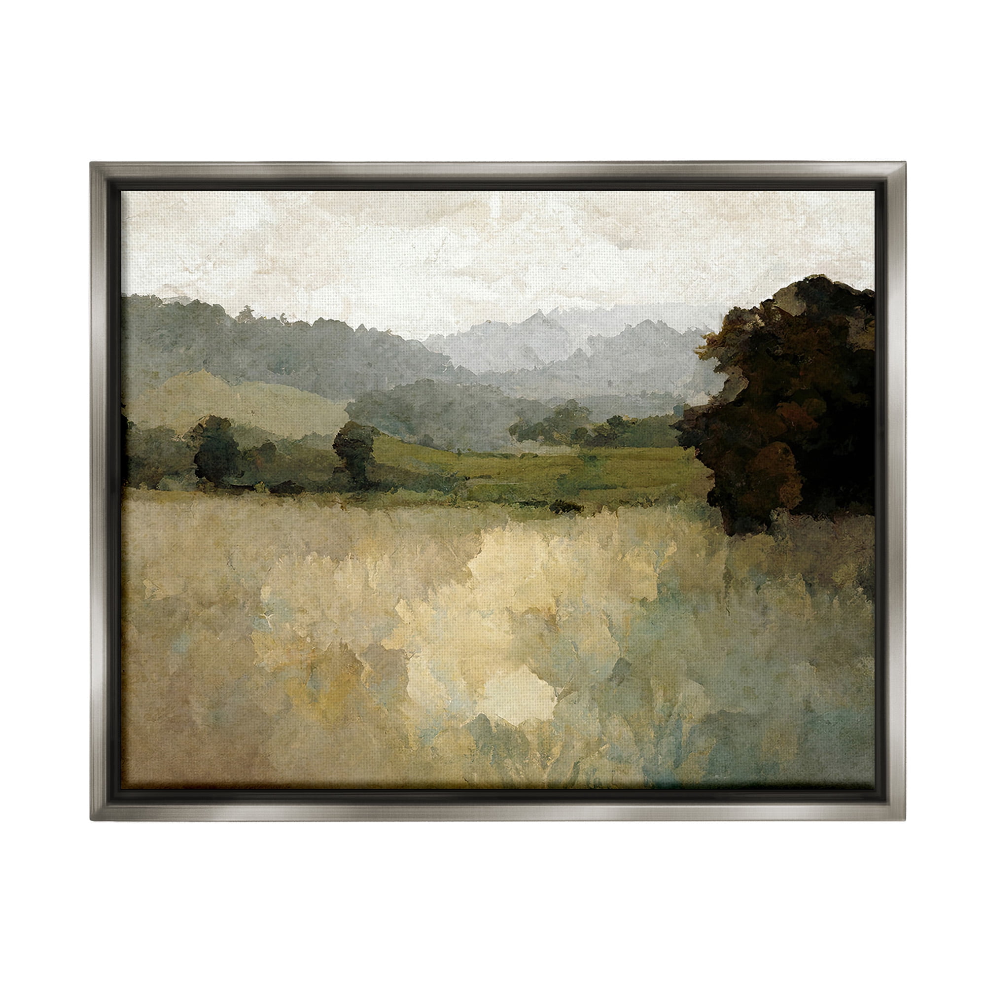Stupell Industries Green Impressionist Scenery Landscape Painting Gray Floater Framed Canvas Art Print Wall Art, 31 x 25