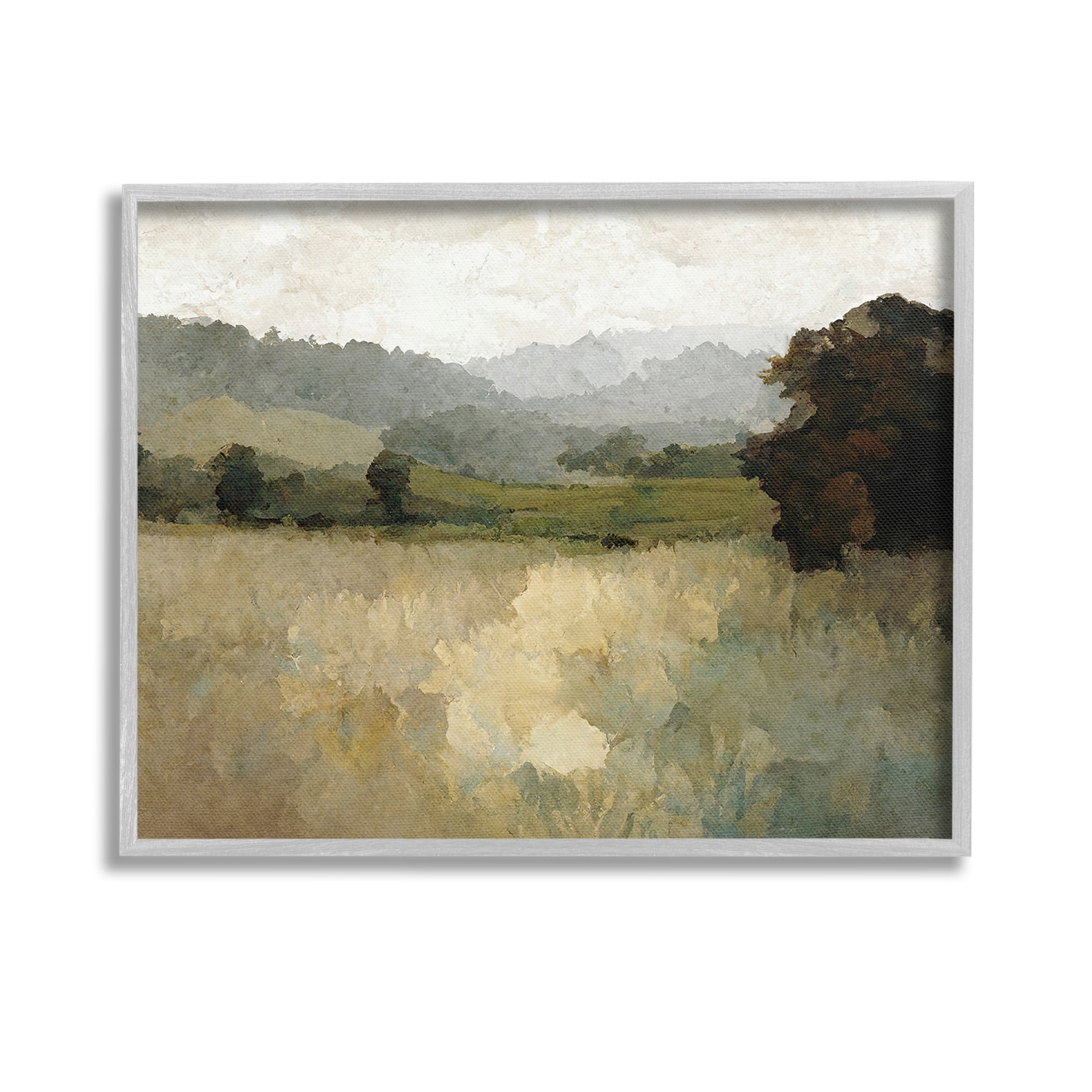 Stupell Industries Green Impressionist Scenery Landscape Painting Gray Framed Art Print Wall Art, 14 x 11