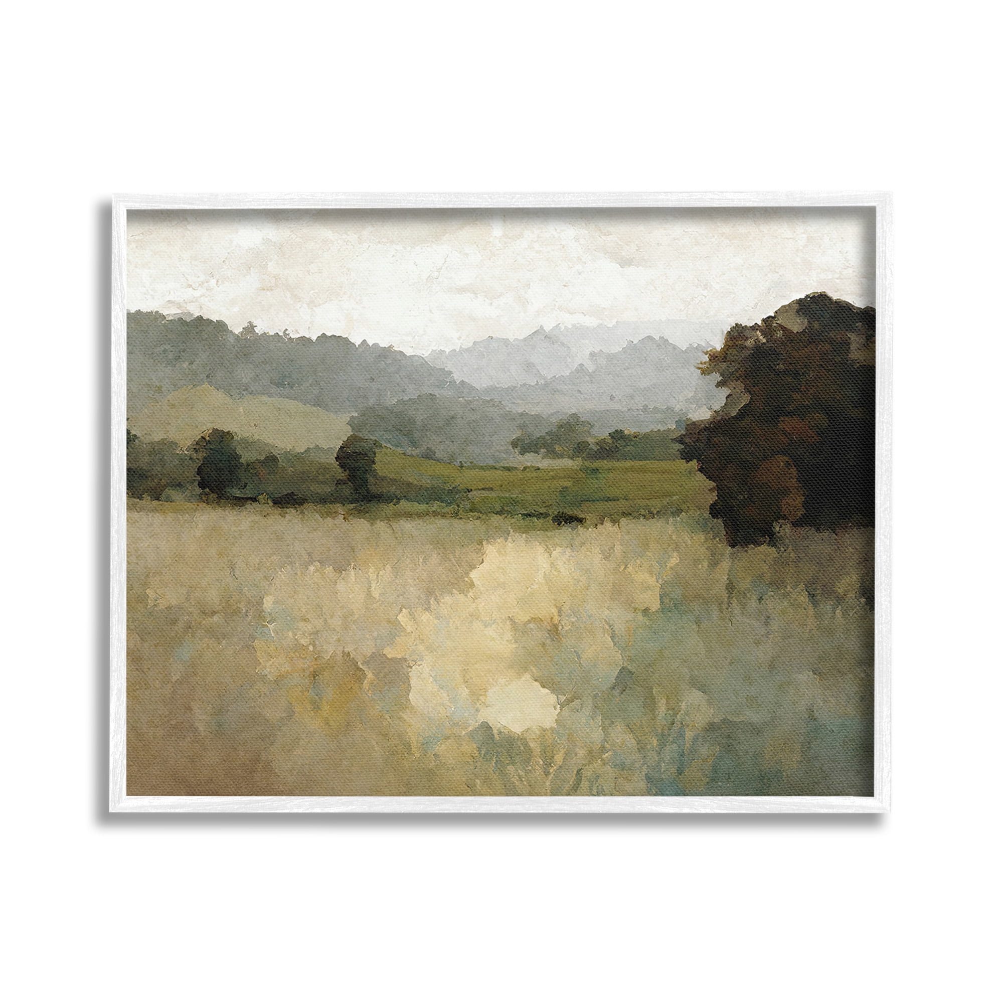 Stupell Industries Green Impressionist Scenery Landscape Painting White Framed Art Print Wall Art, 20 x 16