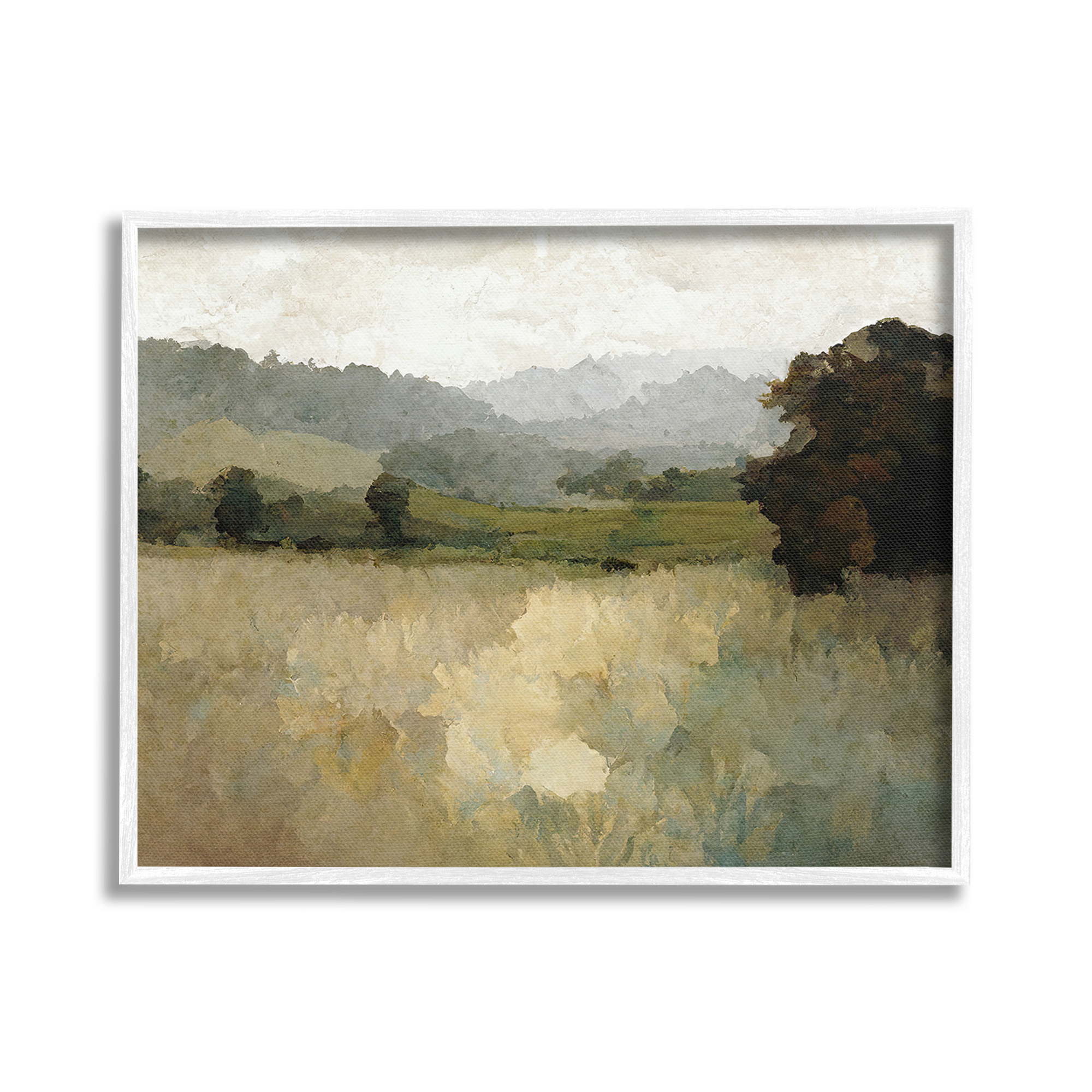 Stupell Industries Green Impressionist Scenery Landscape Painting White Framed Art Print Wall Art, 30 x 24