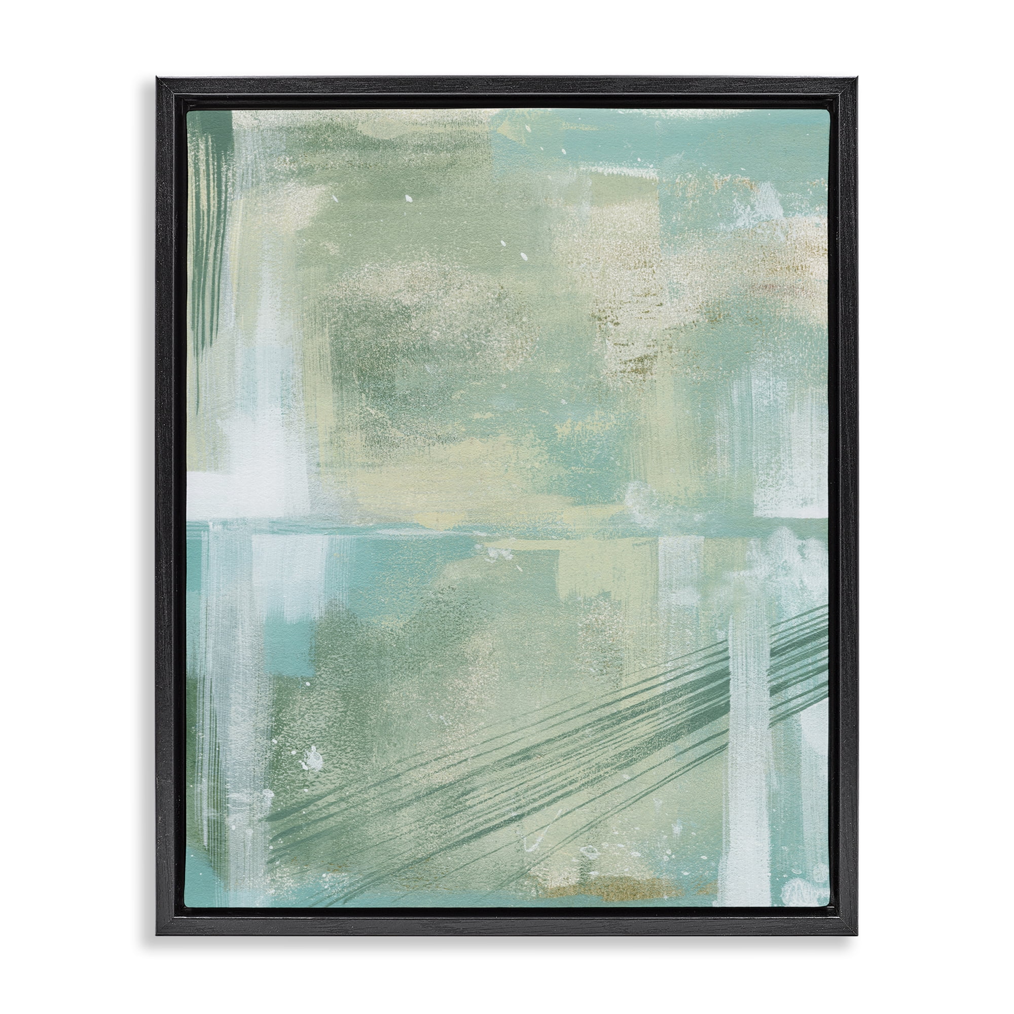Stupell Industries Green Industrial Abstraction Abstract Painting Black Floater Framed Canvas Art Print Wall Art, 17 x 21