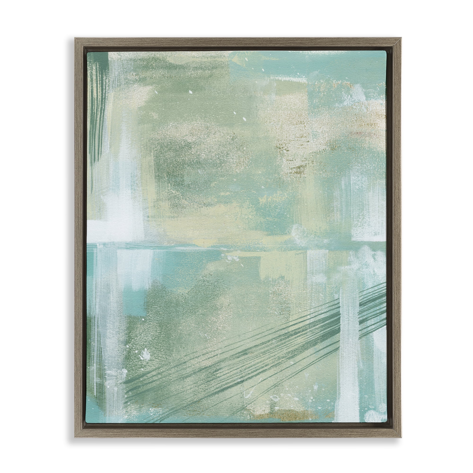 Stupell Industries Green Industrial Abstraction Abstract Painting Brown Floater Framed Canvas Art Print Wall Art, 17 x 21