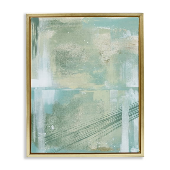 Stupell Industries Green Industrial Abstraction Abstract Painting Gold Floater Framed Canvas Art Print Wall Art, 25 x 31