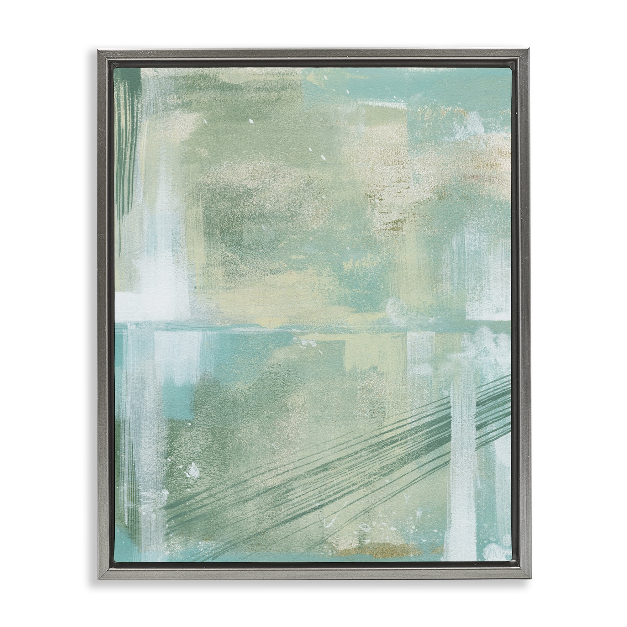 Stupell Industries Green Industrial Abstraction Abstract Painting Gray Floater Framed Canvas Art Print Wall Art, 17 x 21