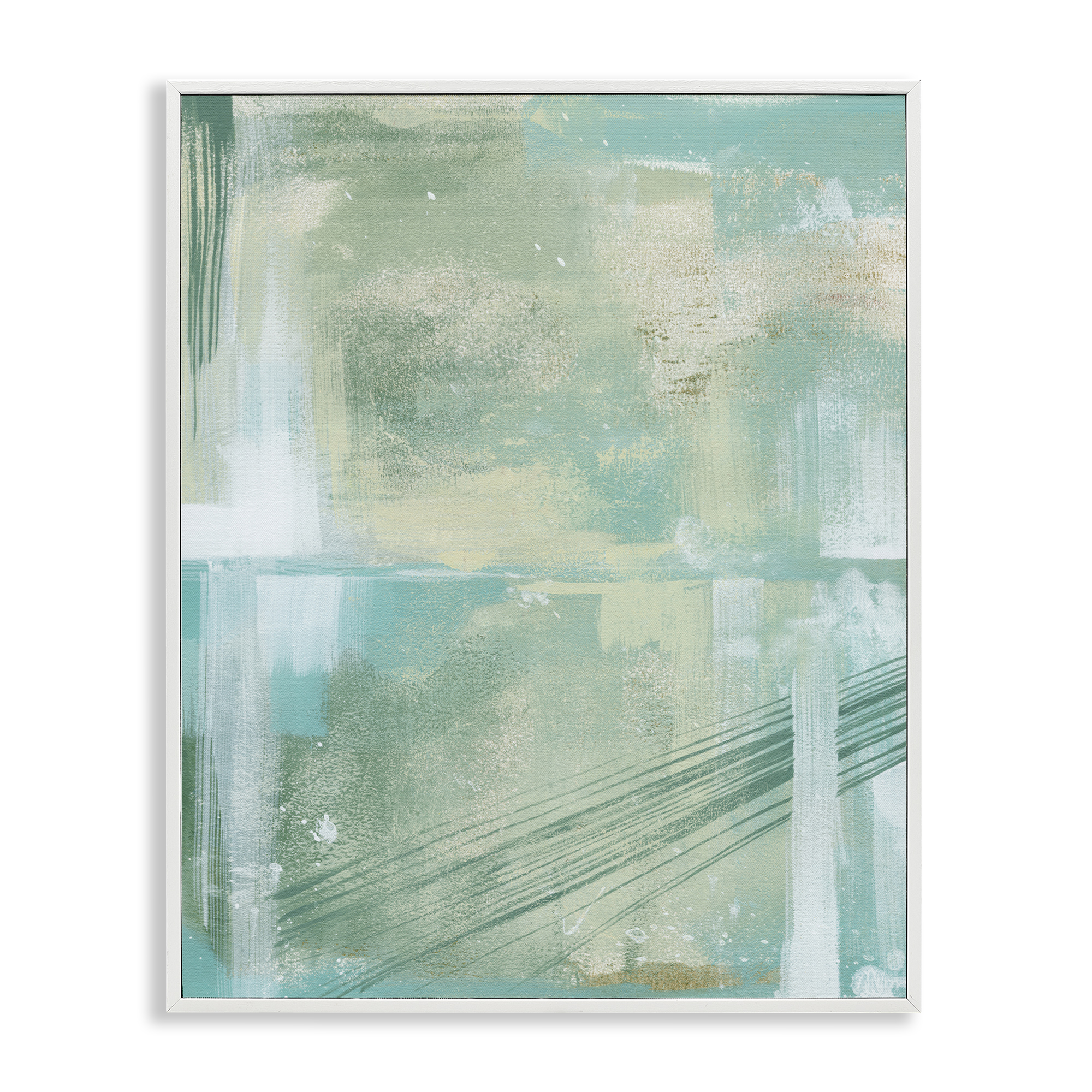 Stupell Industries Green Industrial Abstraction Abstract Painting White Framed Art Print Wall Art, 24 x 30