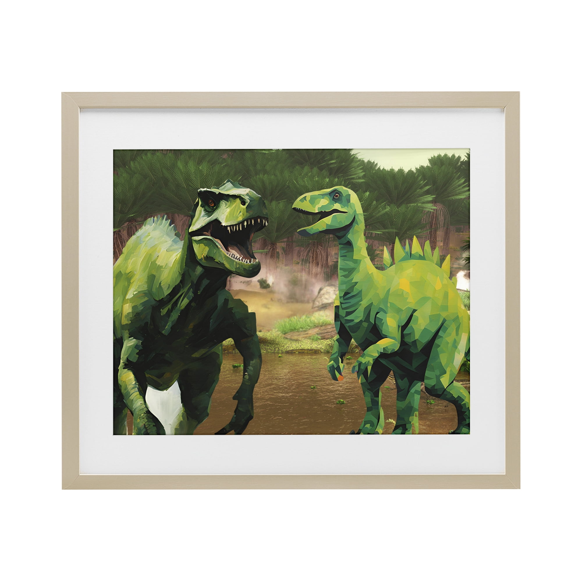 Stupell Industries Green Jungle Dinosaurs Birch Framed Print Under Glass, design by Jesse Keith