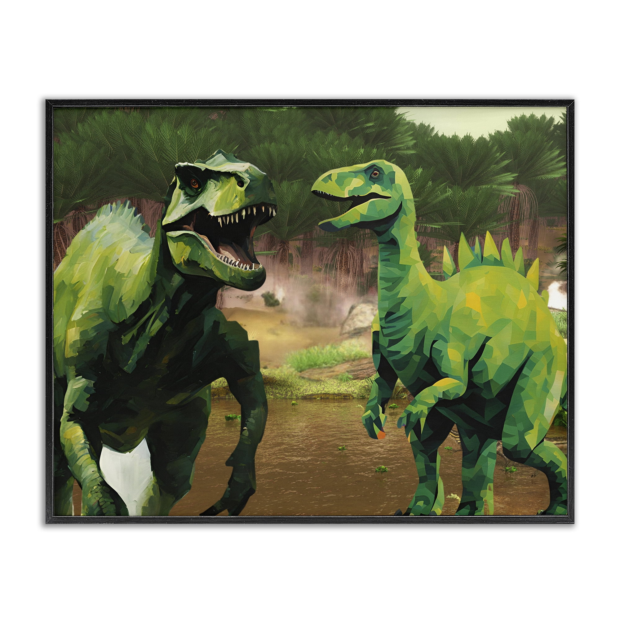 Stupell Industries Green Jungle Dinosaurs Black Framed Giclee Art, design by Jesse Keith