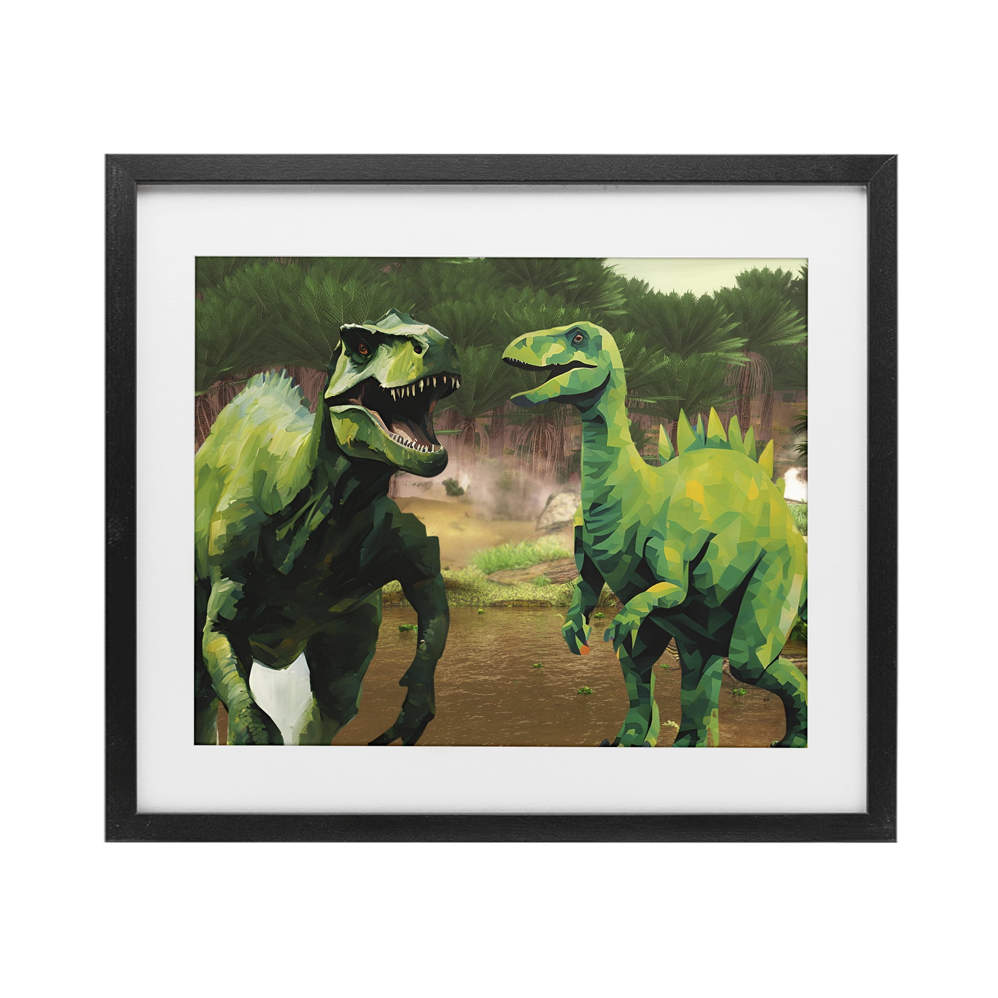 Stupell Industries Green Jungle Dinosaurs Black Framed Print Under Glass, design by Jesse Keith