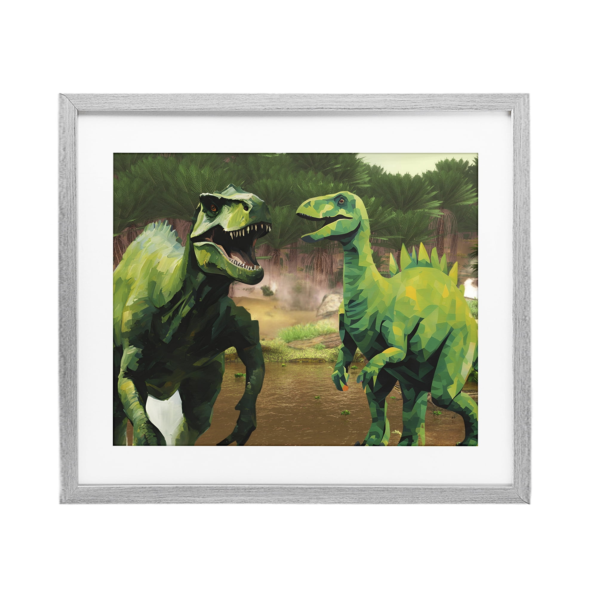 Stupell Industries Green Jungle Dinosaurs Gray Framed Print Under Glass, design by Jesse Keith