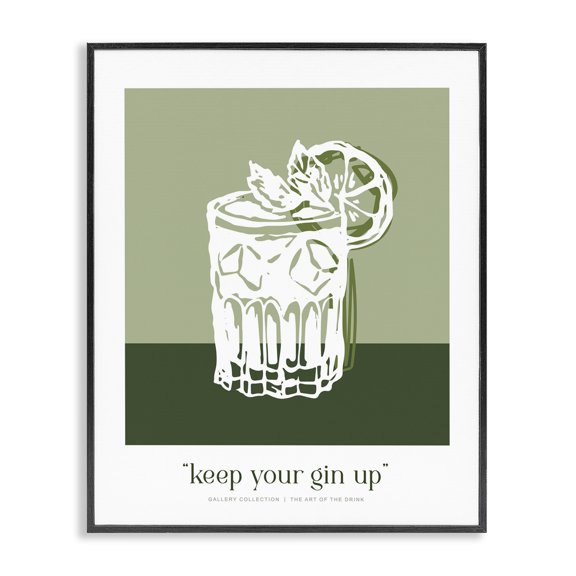 Stupell Industries Green Keep Your Gin Up Black Framed Giclee Art design by Lettered and Lined, 20 x 16
