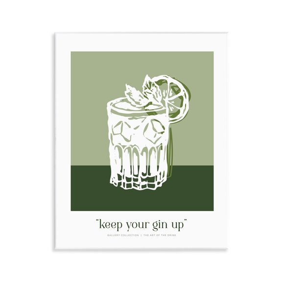 Stupell Industries Green Keep Your Gin Up Wall Plaque Art design by Lettered and Lined, 14 x 11