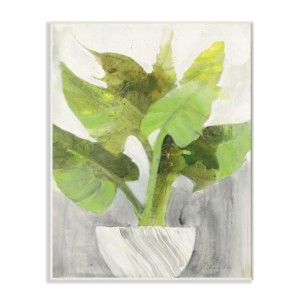 Stupell Industries Green Large Plant White Planter Indoor Home Painting Unframed Art Print Wall Art, 10x15, by Albena Hristova
