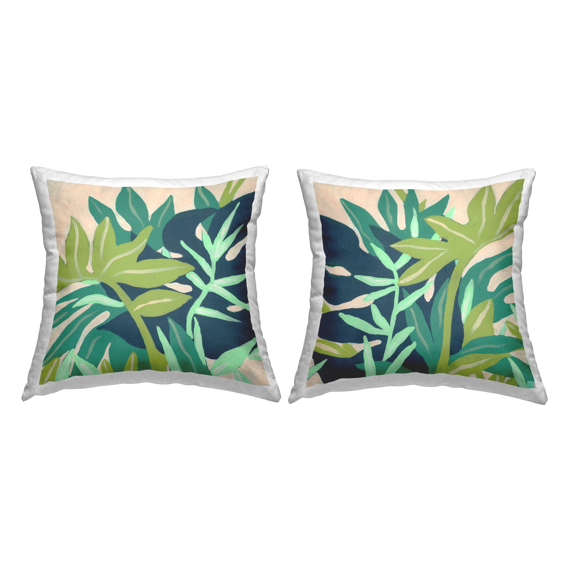 Green Leaf Print Square Throw Pillow Set