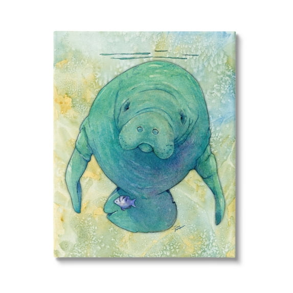 Stupell Industries Green Manatee Underwater Animals & Insects Painting Gallery Wrapped Canvas Print Wall Art, 24 x 30